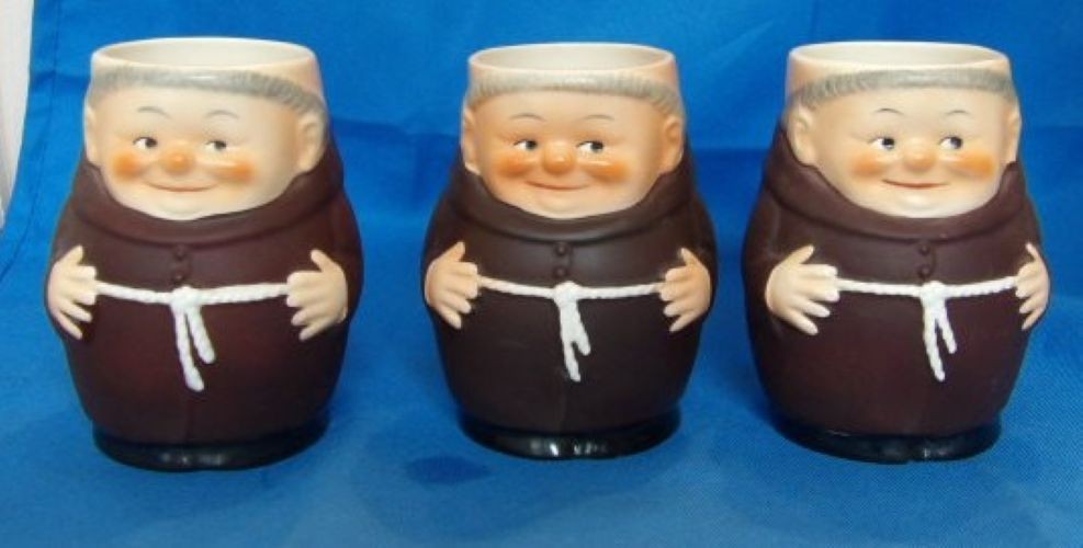 VINTAGE GOEBEL FRIAR TUCK MONK FIGURINES CUPS WEST GERMANY LOT OF 3 VINTAGE GOEBEL FRIAR TUCK MONK FIGURINES CUPS WEST GERMANY LOT OF 3