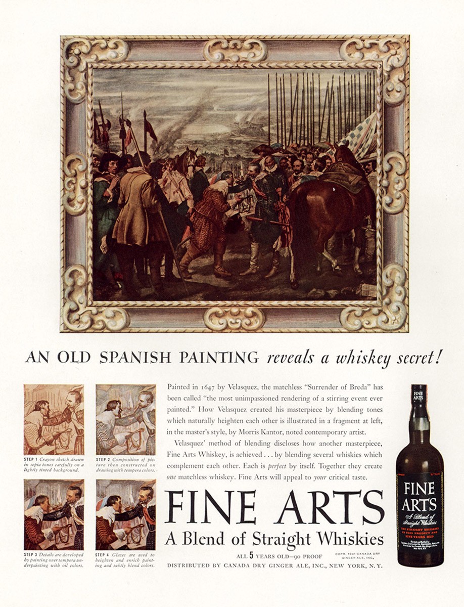 1941 Fine Arts Whiskies: Old Spanish Painting Whiskey Secret Vintage Print Ad