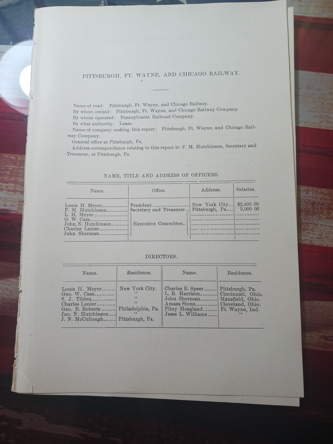 1882 Ohio Railroad Report PITTSBURGH FT WAYNE & CHICAGO RAILWAY LEASED BY P.R.R.