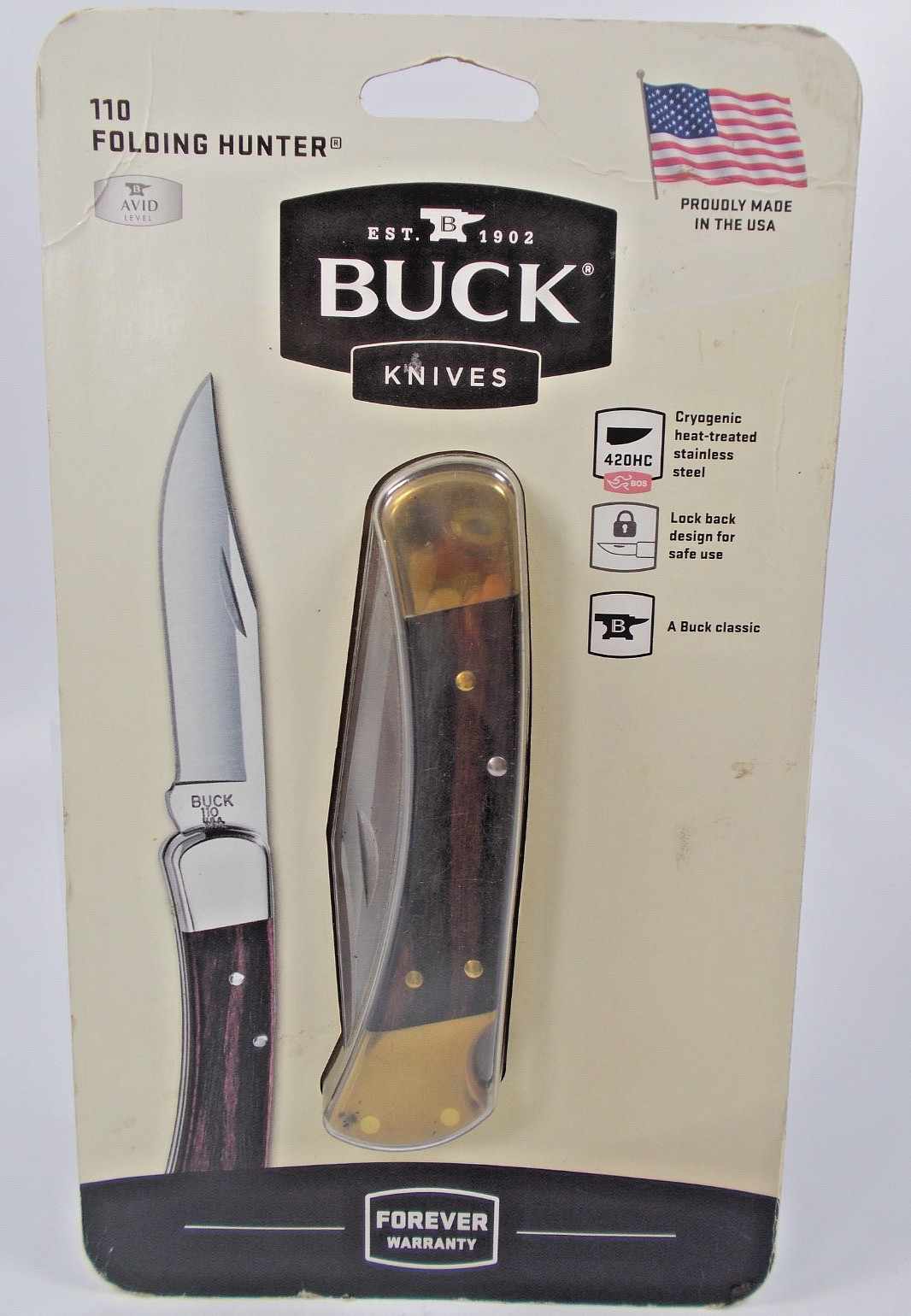 Vintage Buck Knife 110 USA In Unopen Bubble Pack Black Sheath..NOS Vintage Buck Knife 110 USA In Unopen Bubble Pack Black Sheath..NOS