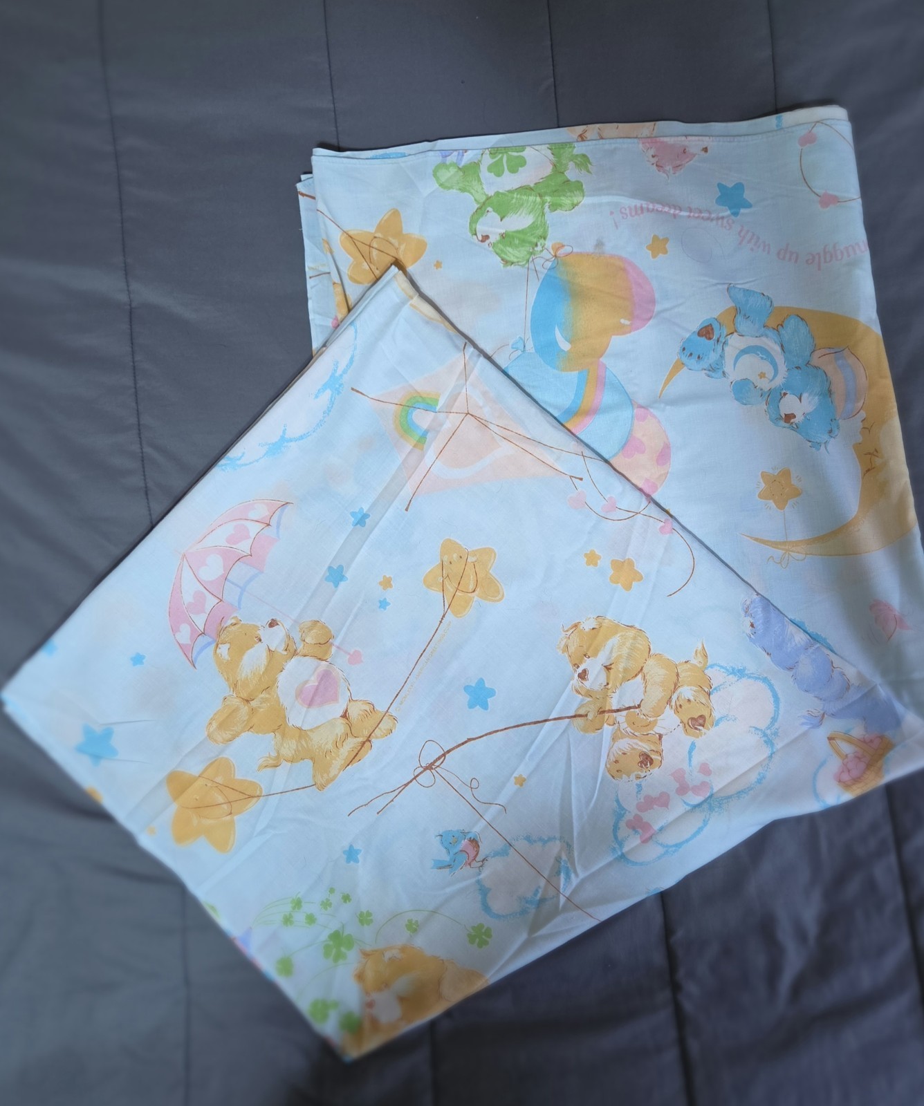 Vintage 1982 Care Bear Cloud Balloon Twin Sheet 38\ Vintage 1982 Care Bear Cloud Balloon Twin Sheet 38\