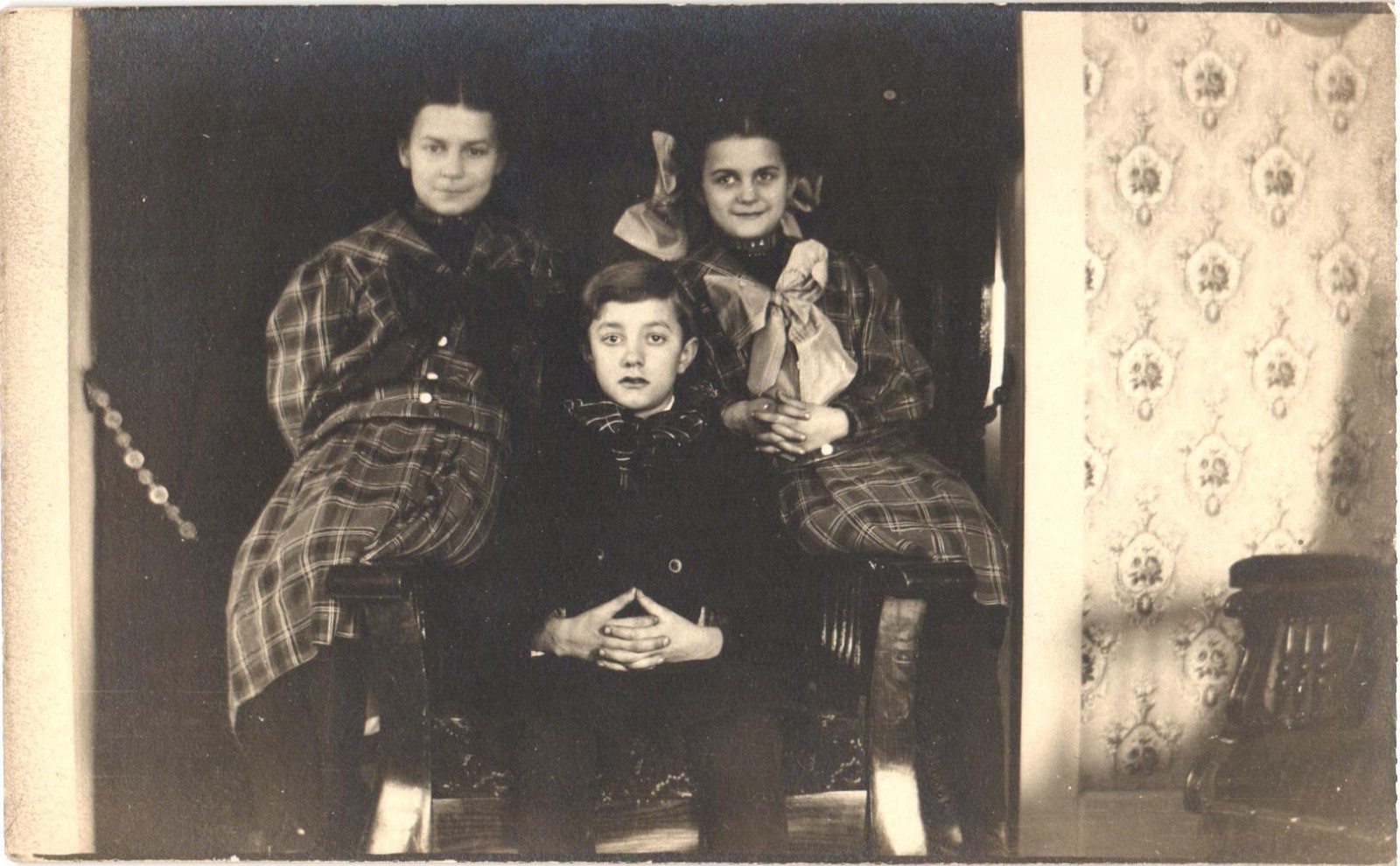 Children Moyer Family RPPC Real Photo Postcard c1910s Plaid Dresses Unposted Children Moyer Family RPPC Real Photo Postcard c1910s Plaid Dresses Unposted
