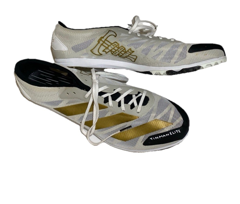 Men’s Size 13 Adidas Adizero Tinman Elite Track Shoes White & Gold Running Ltd