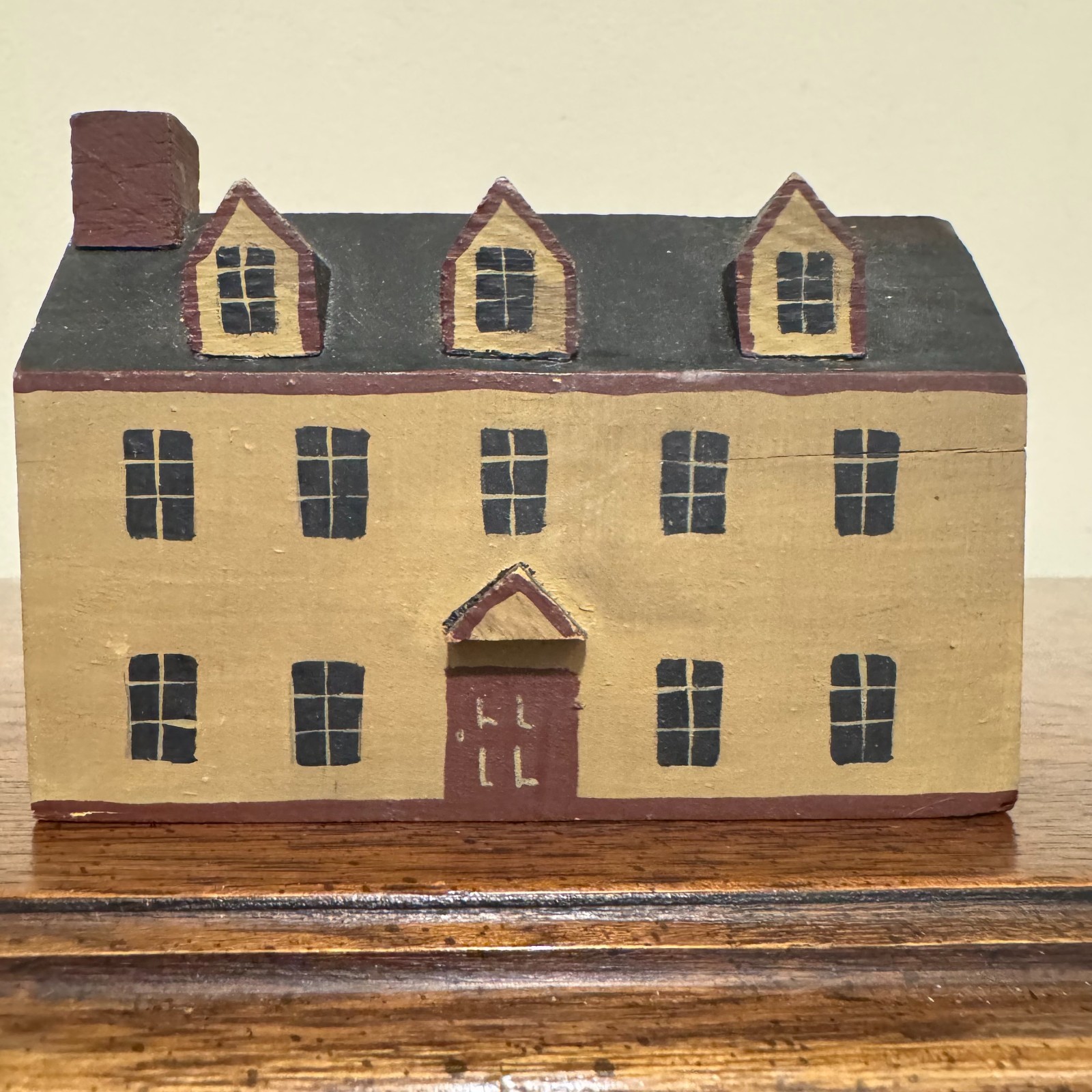 Vintage Hand Painted Wooden Folk Art House Three Dormers Country Decor