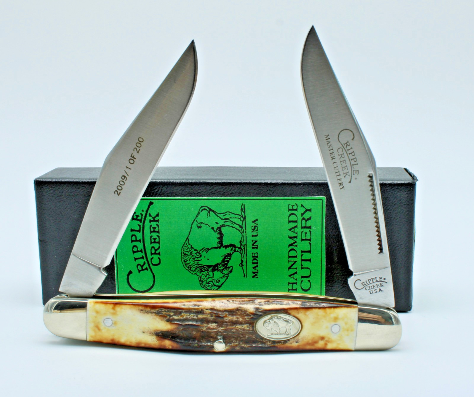 2009 Cripple Creek USA Sambar Stag D2 Muskrat Knife Queen Made SMKW SFO 1/ 200