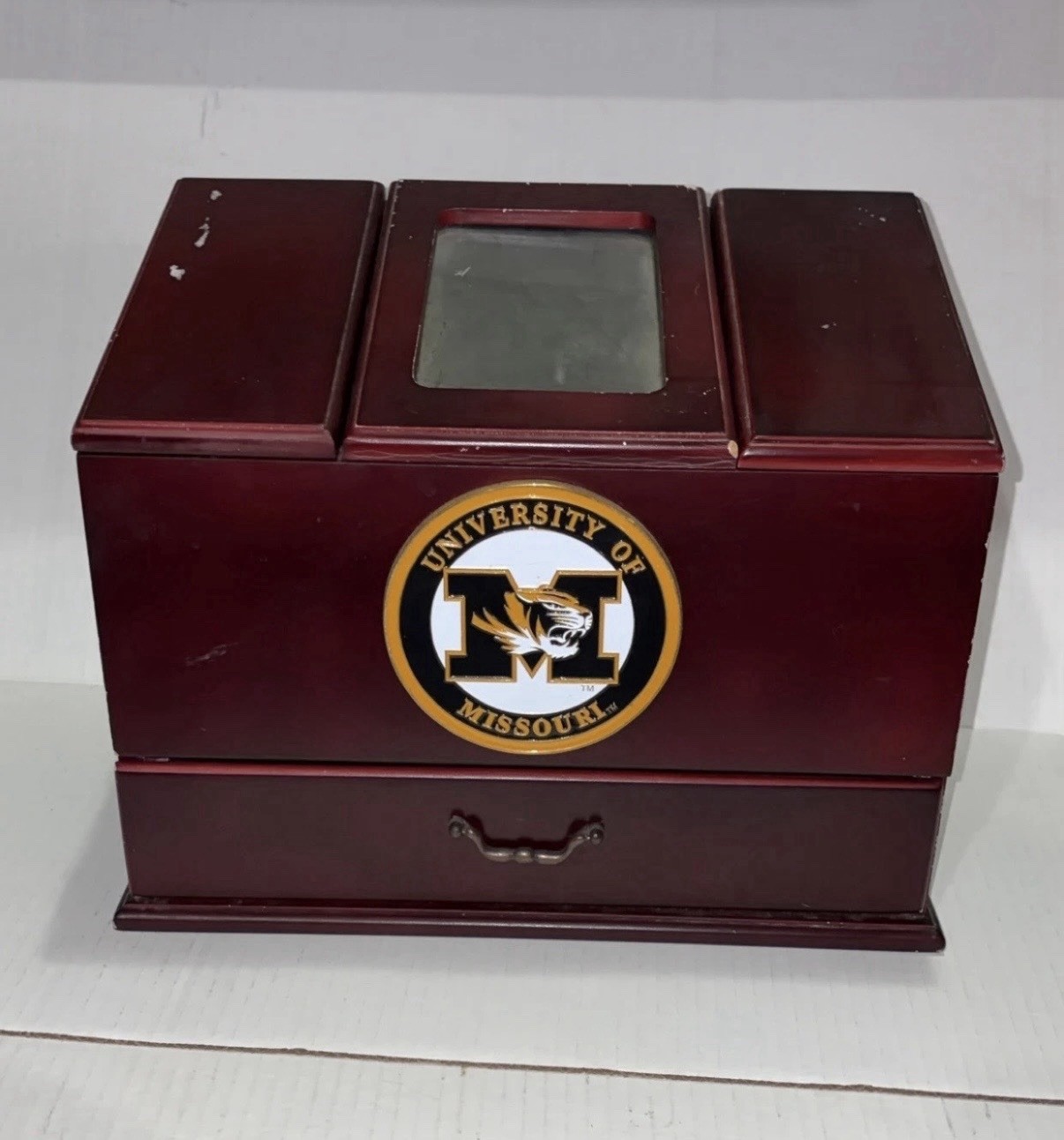 Vintage University of Missouri Jewelry Valet Box Cherry Wood Mizzou