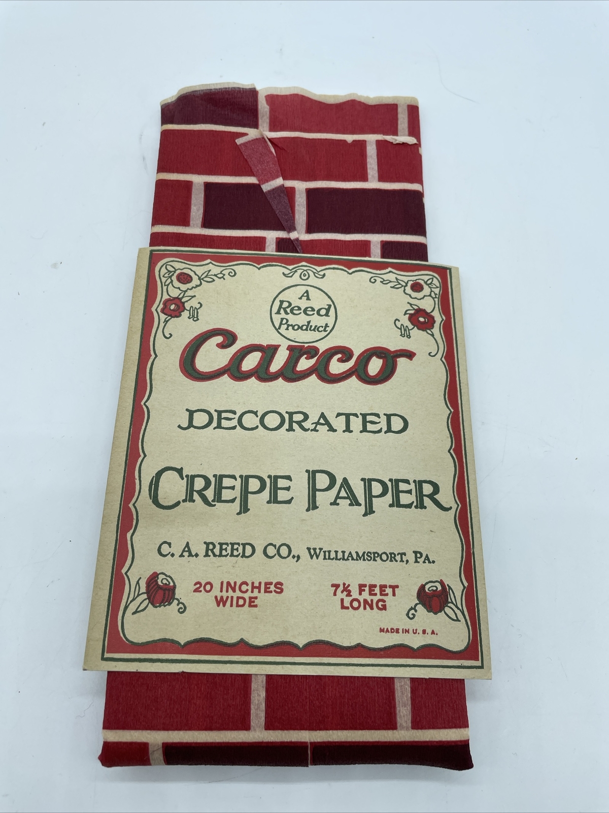 CA REED CO Vtg c1930s-40s Rare MINT NOS Crepe Paper CARCO Christmas /Brick