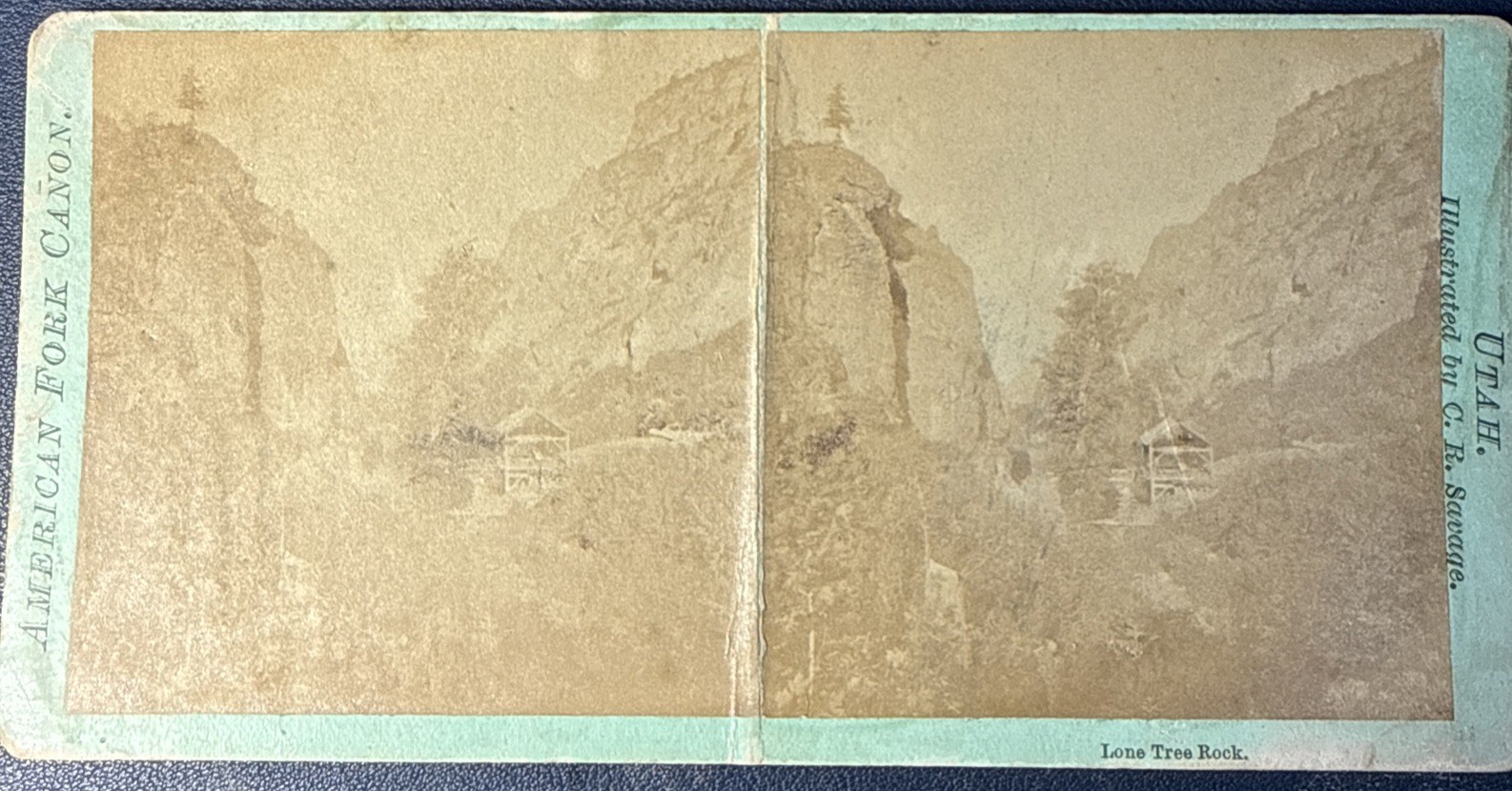 American Fork Canyon Utah Stereoview Savage Antique c1870 RARE. LONE TREE ROCK American Fork Canyon Utah Stereoview Savage Antique c1870 RARE. LONE TREE ROCK