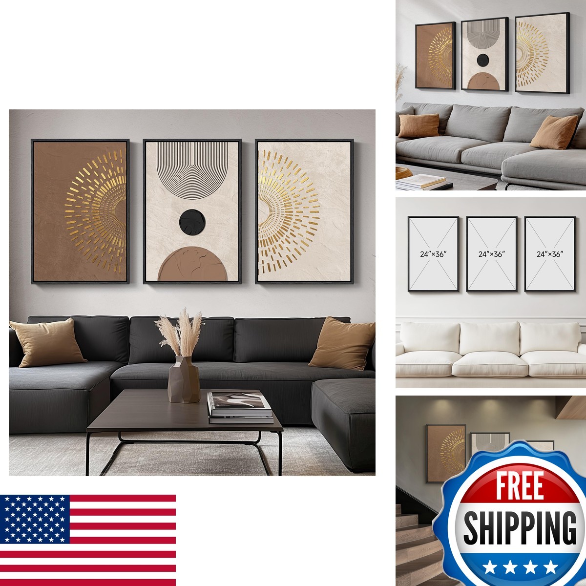 Cuspin Framed Boho Neutral Abstract Wall Art 3 Piece 24x36 for Living Room Cuspin Framed Boho Neutral Abstract Wall Art 3 Piece 24x36 for Living Room