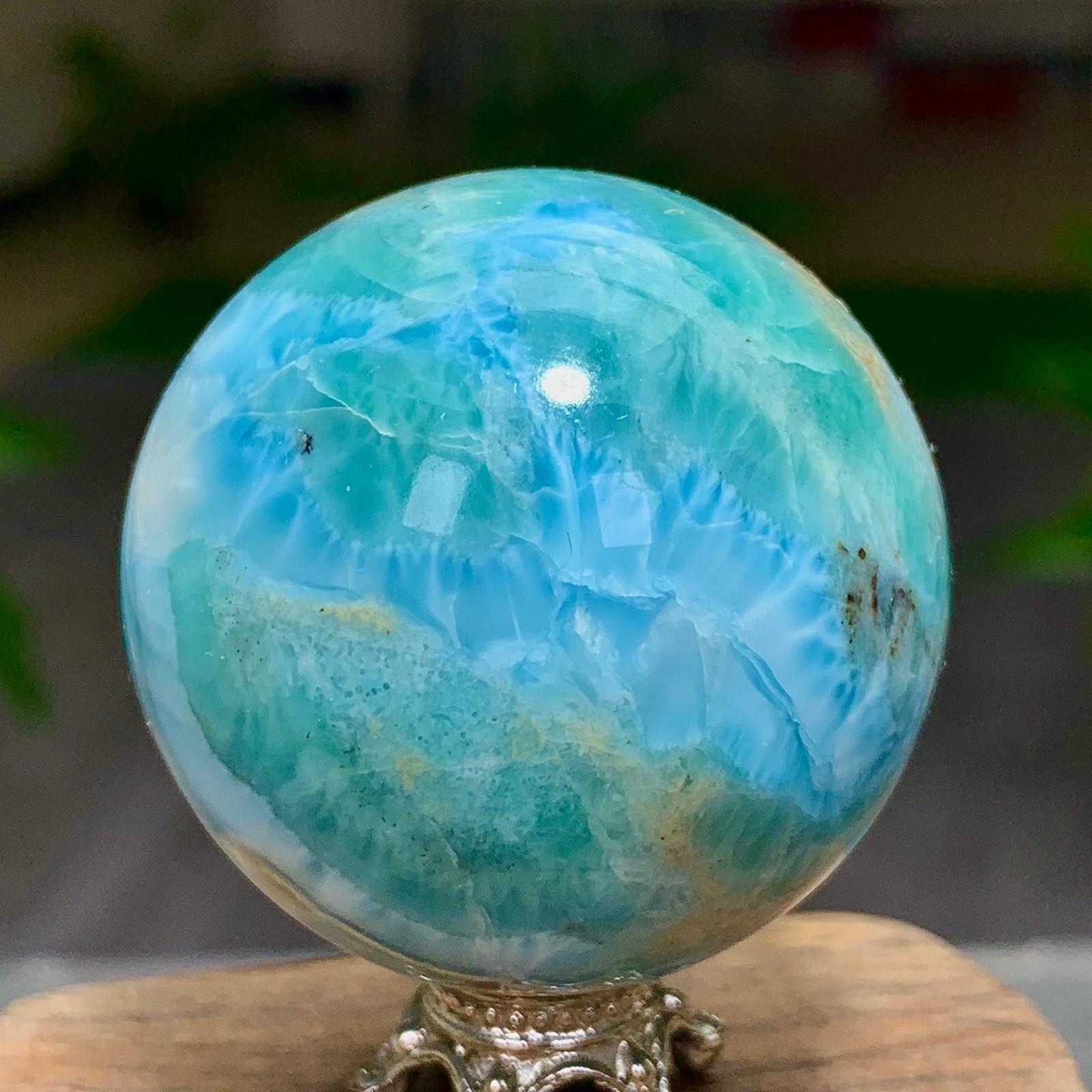 87G Natural larimar Gorgeous rough Crystal Sphere Ball Healing