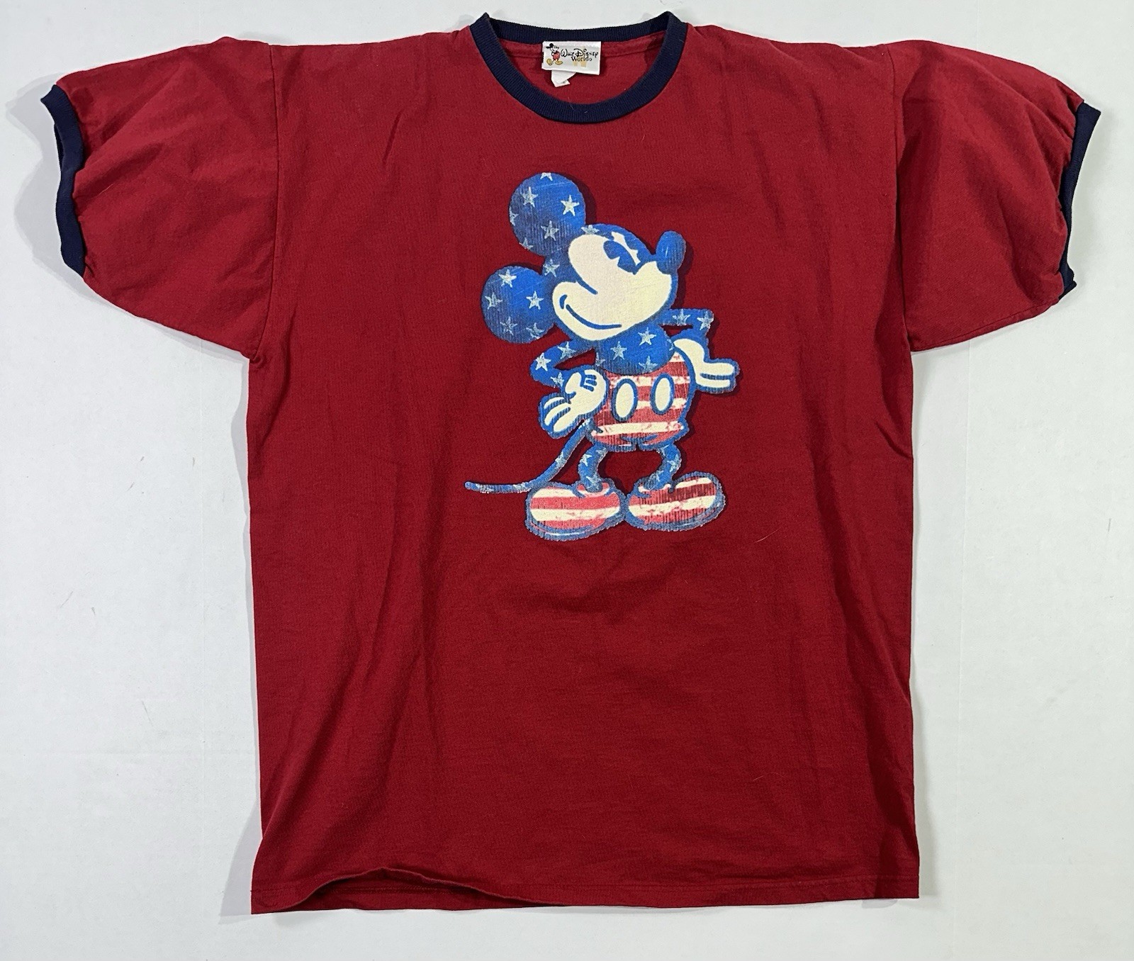 VTG Disney Mickey Mouse USA Flag T-Shirt Red Ringer Walt Disney World L Tee VTG Disney Mickey Mouse USA Flag T-Shirt Red Ringer Walt Disney World L Tee