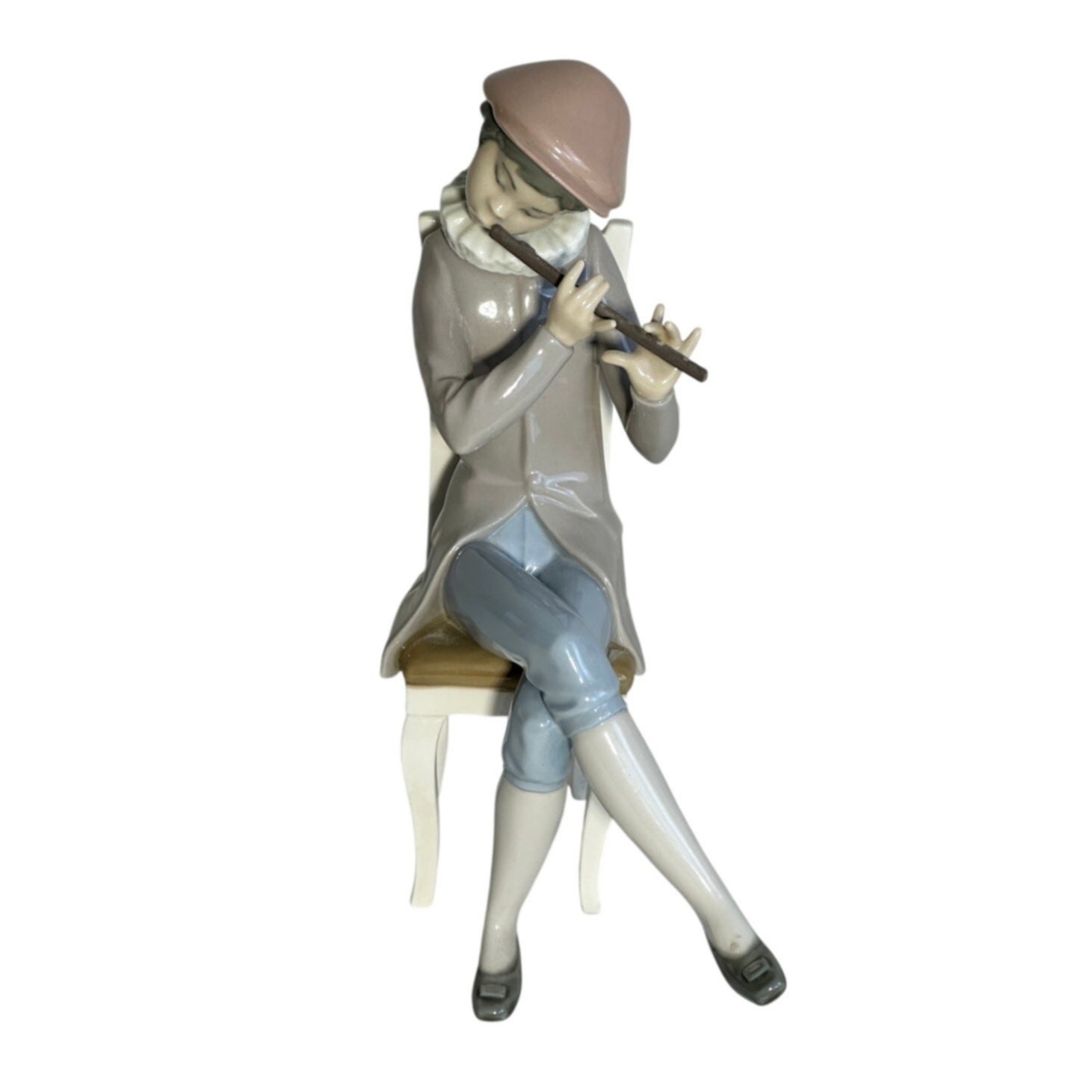 Lladro 4877G Boy Playing Flute Seated Chair Porcelain Figurine Vintage 1947-81 Lladro 4877G Boy Playing Flute Seated Chair Porcelain Figurine Vintage 1947-81