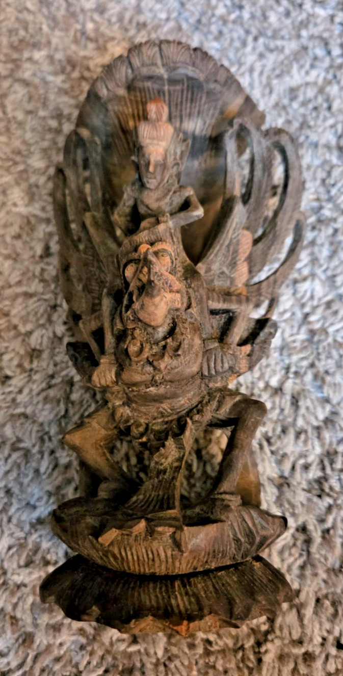 Vintage Vishnu Balinese Wood Art Sculpture Carving Signed Nyoman Seter Figure