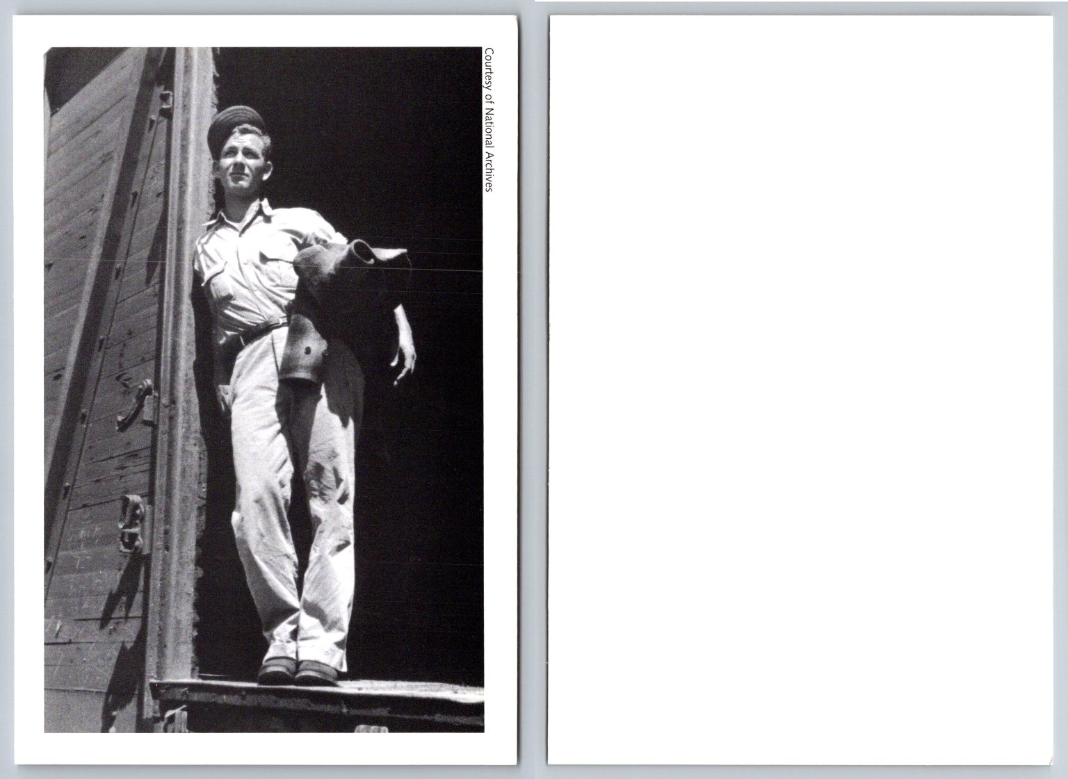 WWII Era Man Soldier Train Boxcar National Archives Photo Postcard WWII Era Man Soldier Train Boxcar National Archives Photo Postcard