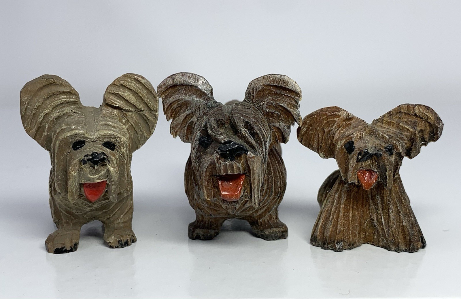(3) Vtg Anri Italy Wood Carved Skye Terrier Scottie Yorkie Dogs Mini Figurines