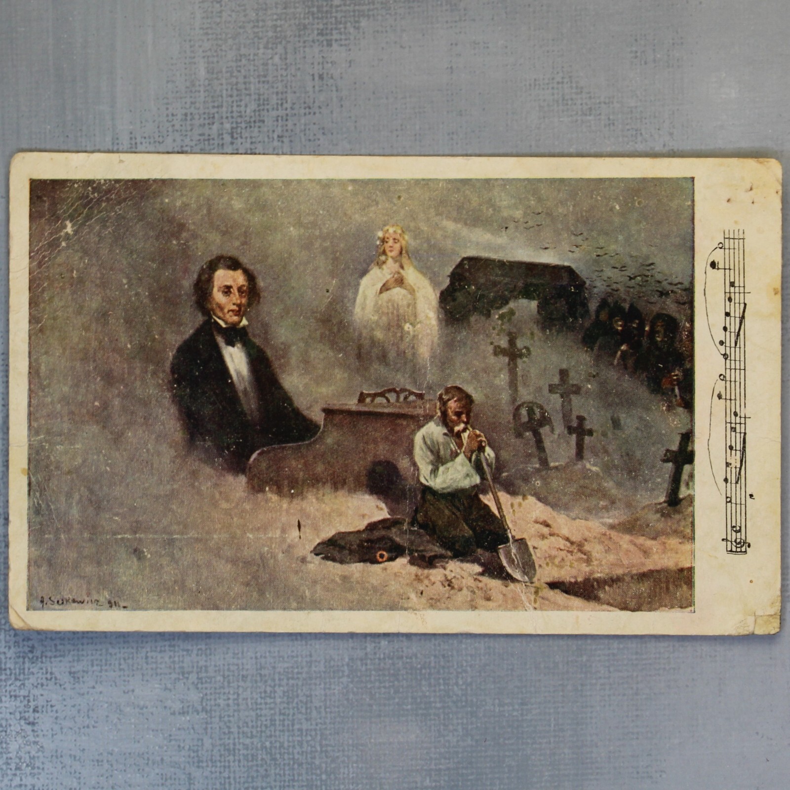 CHOPIN Fryderyk Funeral Cemetery Ghost Antique Galicia Austria postcard 1920s🎶 CHOPIN Fryderyk Funeral Cemetery Ghost Antique Galicia Austria postcard 1920s🎶