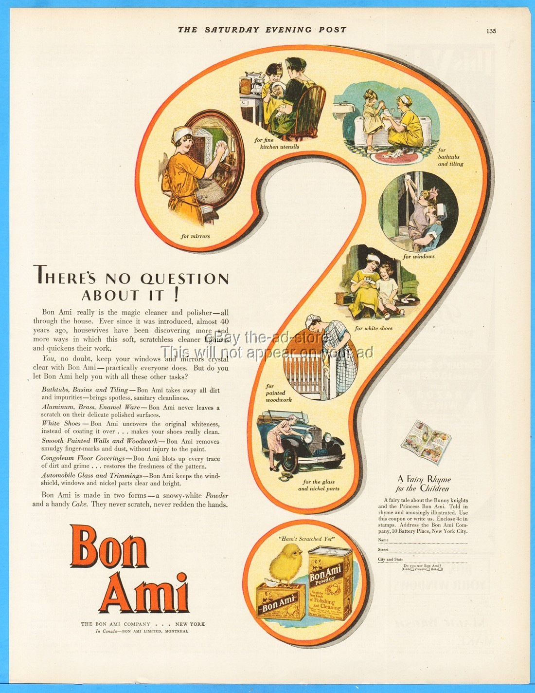 1928 Bon Ami Cleanser Cake Powder Vintage 1920s Home Bathroom Wall Decor Ad