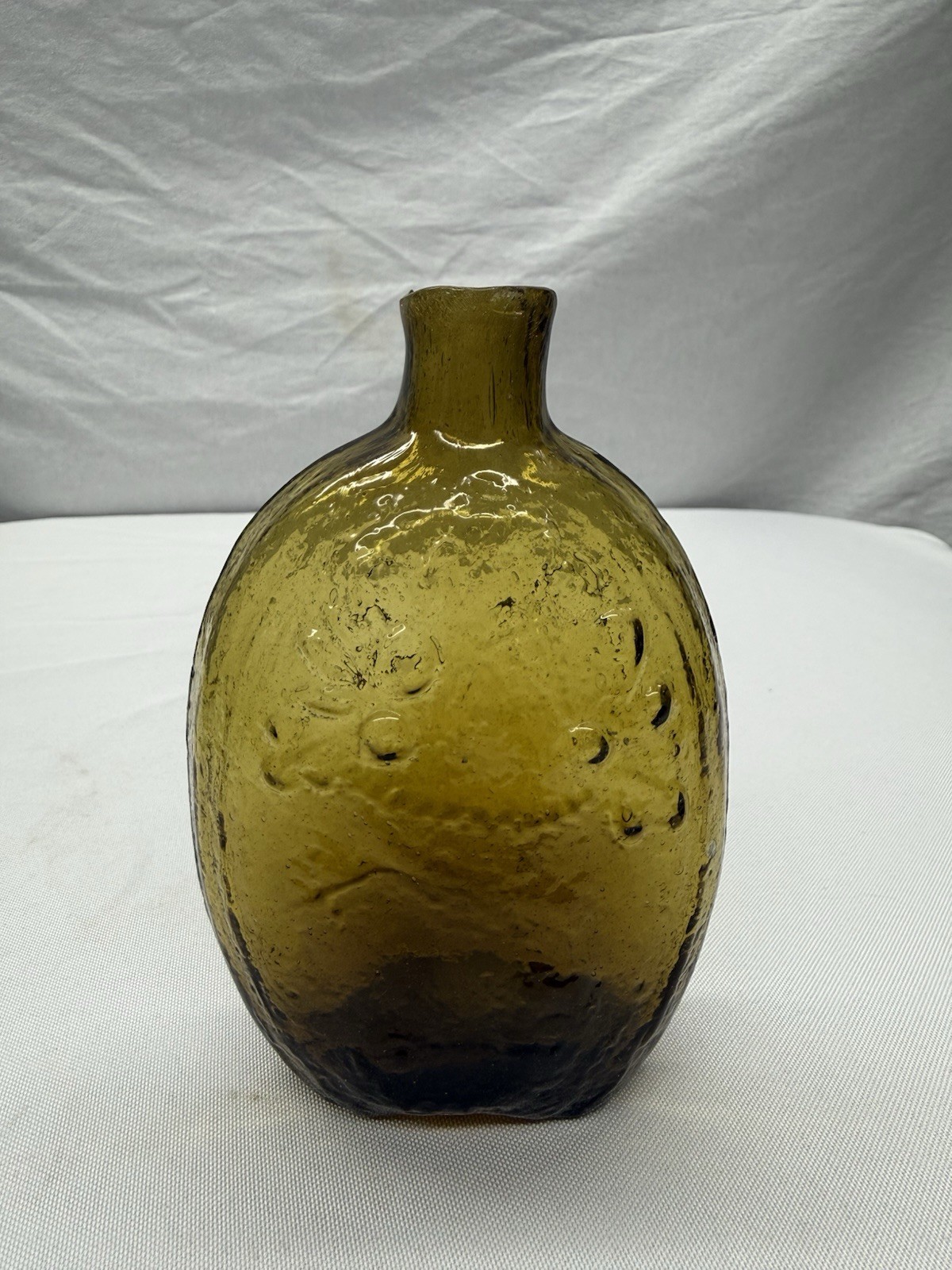 Antique 1840's Yellow Olive Half Pint Cornucopia Historical Flask - Pontil