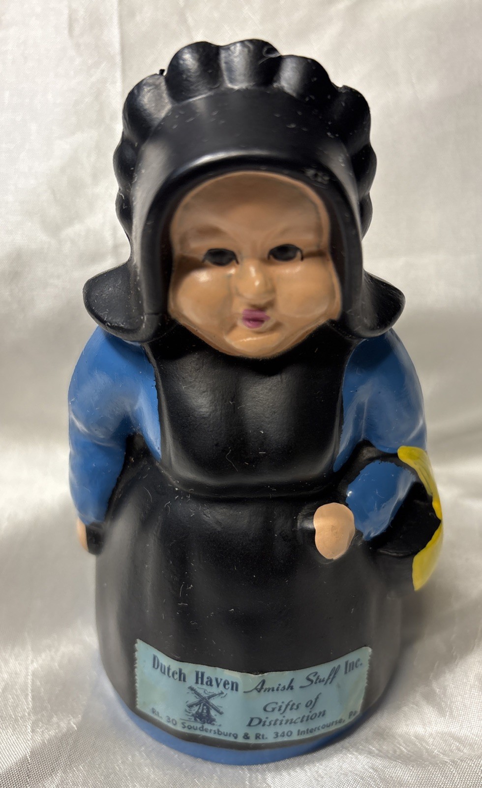 VTG Amish Woman Hand Painted Cast Metal Coin Bank P.A. Dutch Haven Original Tag VTG Amish Woman Hand Painted Cast Metal Coin Bank P.A. Dutch Haven Original Tag
