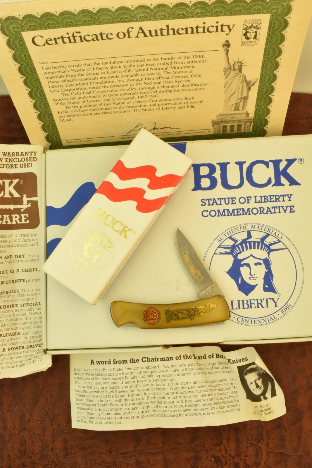 RARE  Buck USA 1886-1986 STATUE OF LIBERTY PREMIUM LOCKBACK KNIFE NICE (34350)