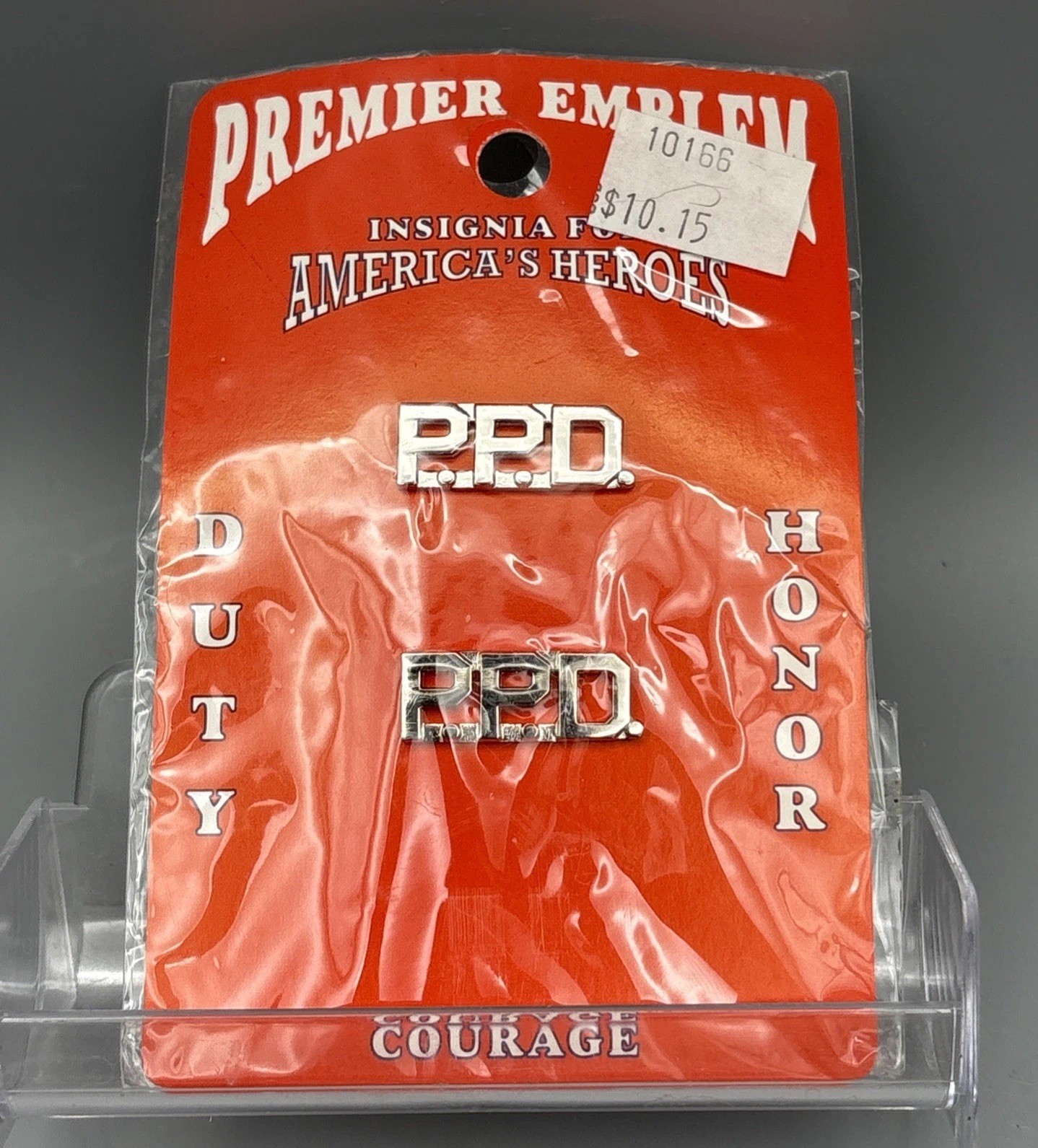 Premier Emblem P.P.D. Police Collar Pins Insignia Set New Silver Tone NOS