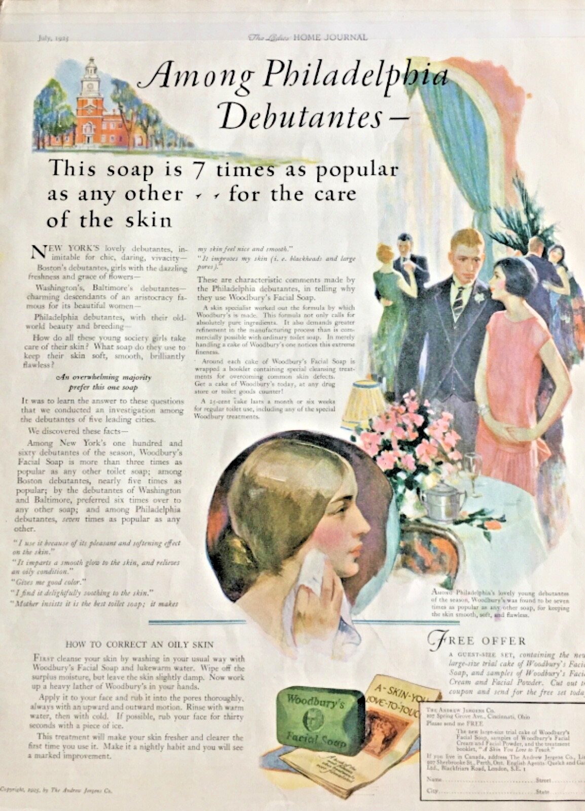 Vintage 1925 WOODBURY'S Facial Soap Health Beauty Bathroom Décor 20's Print Ad