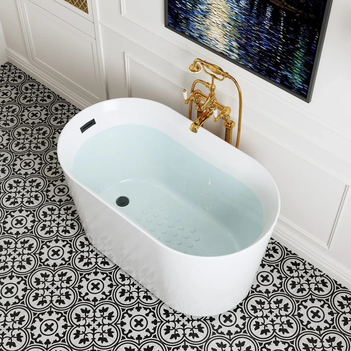 HOROW 47\'\' Acrylic Freestanding Bathtubs Oval Shaped Soaking Tub with Side Drain HOROW 47\'\' Acrylic Freestanding Bathtubs Oval Shaped Soaking Tub with Side Drain