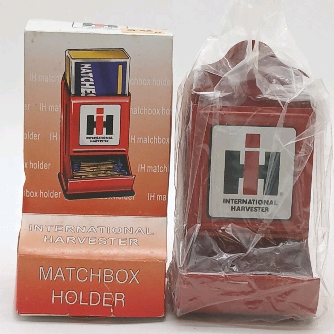 VINTAGE INTERNATIONAL HARVESTER OLD-FASHIONED METAL MATCHBOX HOLDER NIB