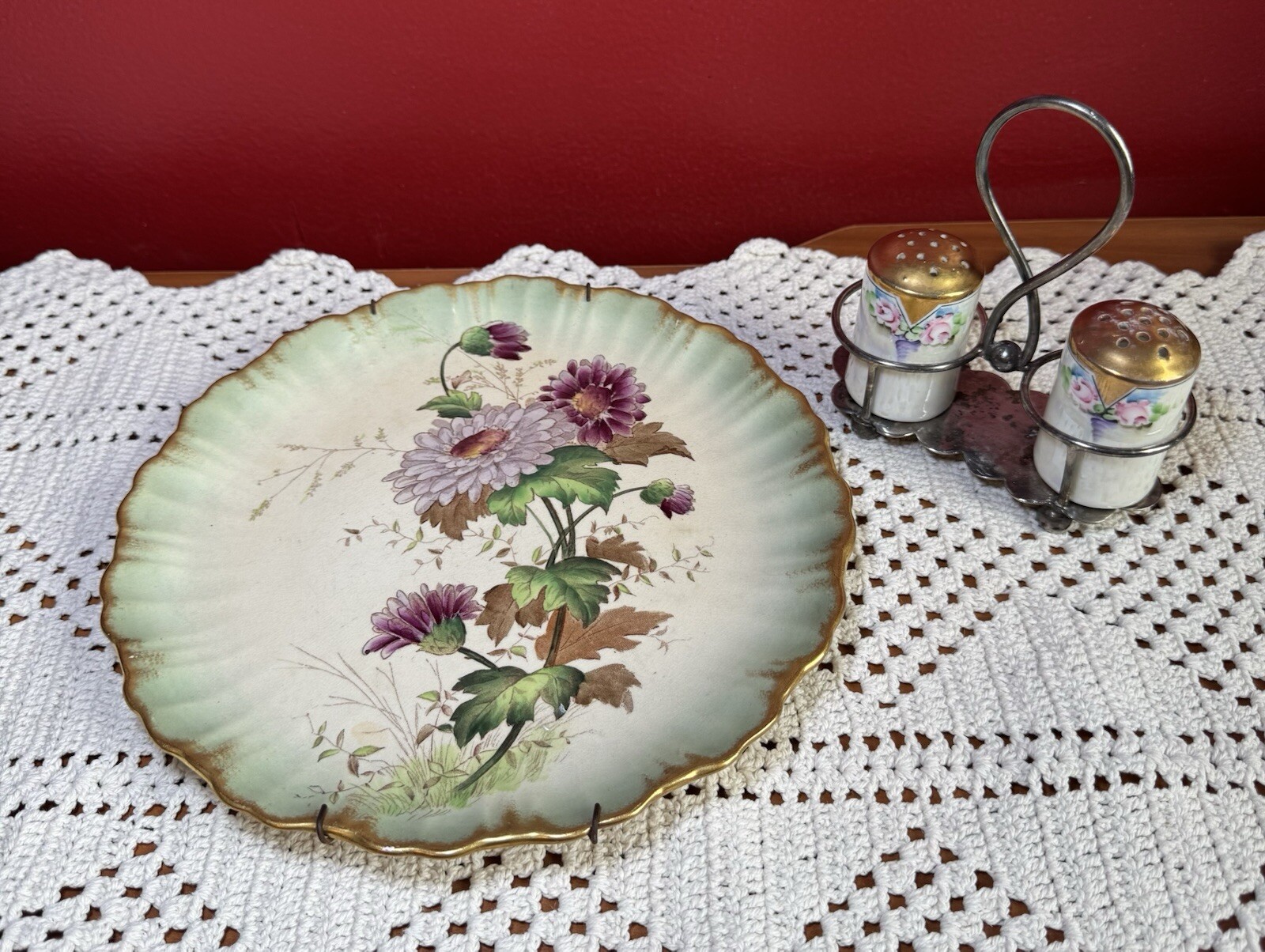Antique Carlton Ware Chrysanthemum Rose Display Plate C1892 W Hanger