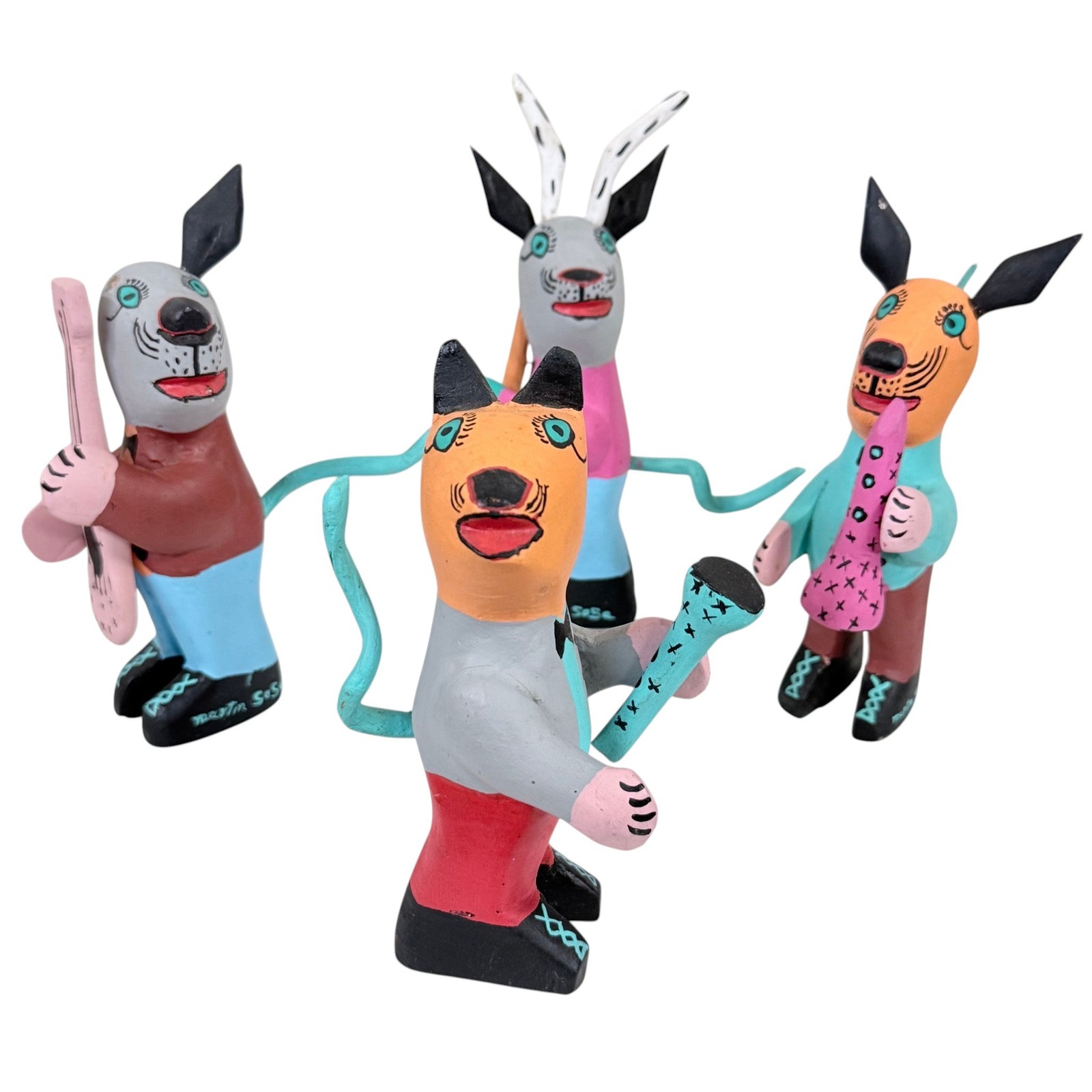 Vintage Martin Sosa Oaxacan Wood Animal Musician Band Set of 4