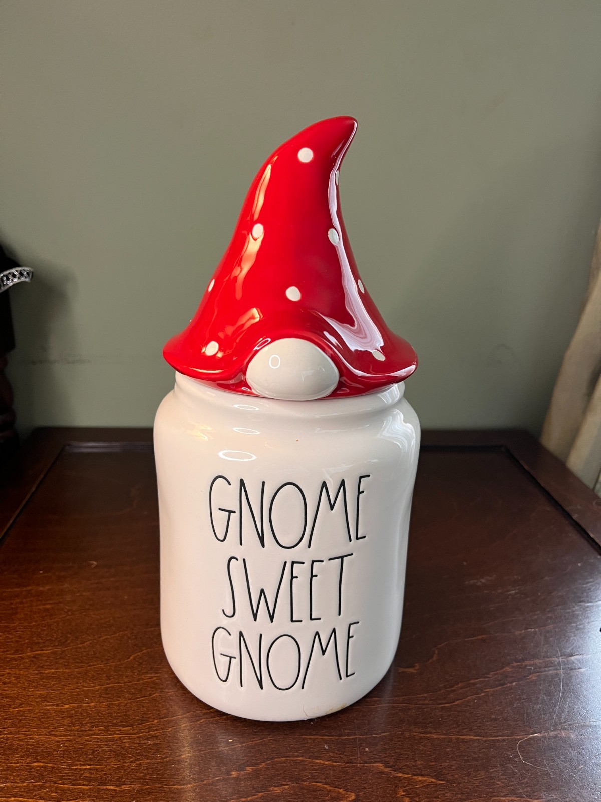 Rae Dunn Gnome Sweet Gnome Canister Red Polka Dot Hat Ceramic Cookie Jar 11\ Rae Dunn Gnome Sweet Gnome Canister Red Polka Dot Hat Ceramic Cookie Jar 11\