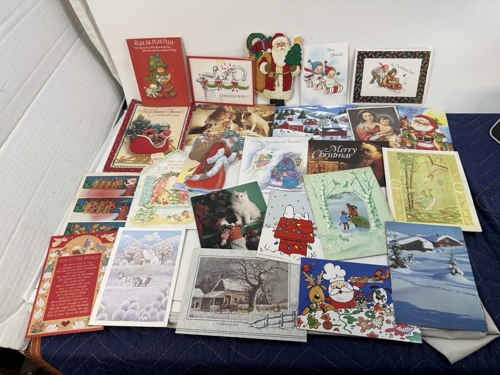 Lot Of Used Vintage Christmas Greeting Card Snoopy, Hallmark, Currier & Ives