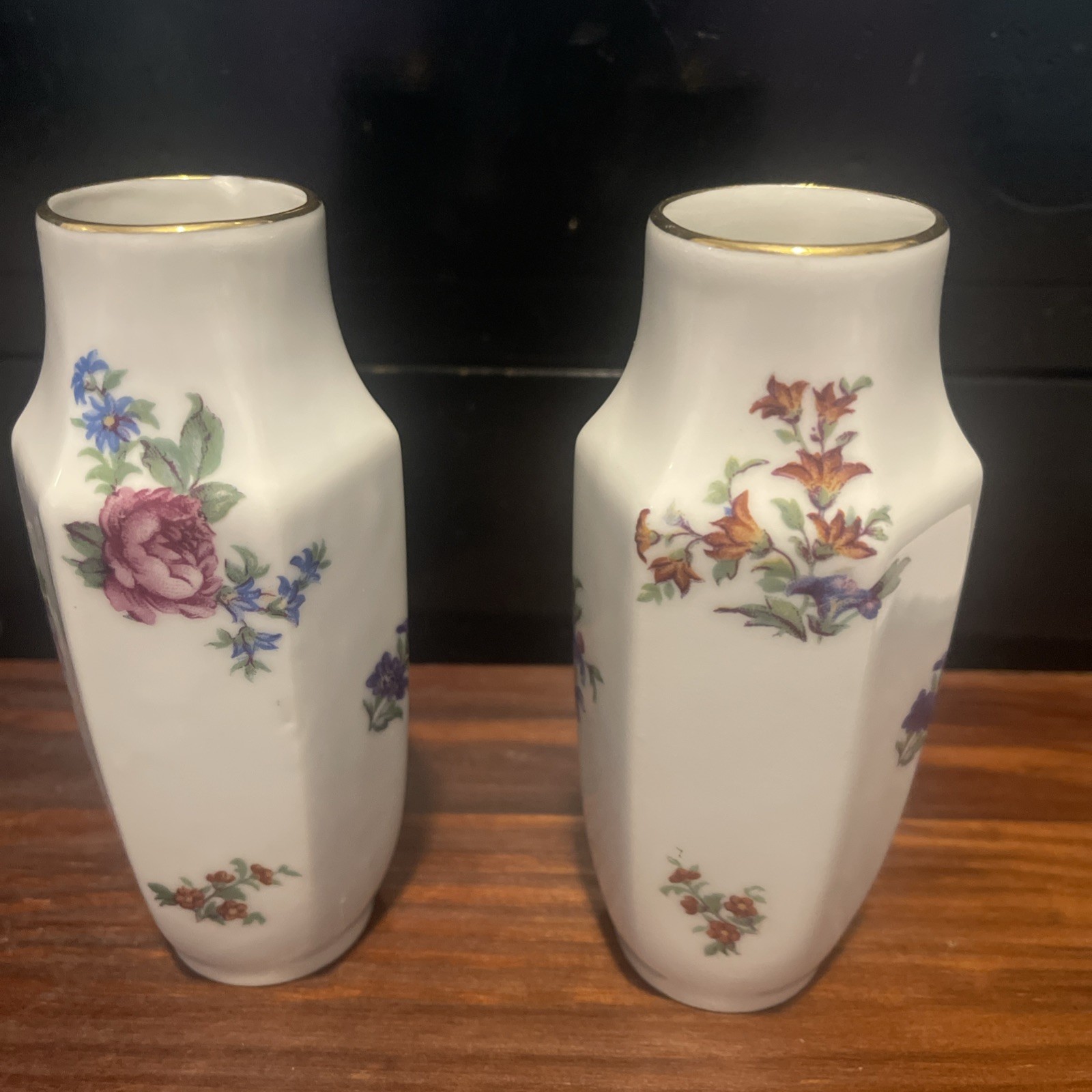 Vintage AJCO Limoges France Pair of floral porcelain miniature vases Vintage AJCO Limoges France Pair of floral porcelain miniature vases