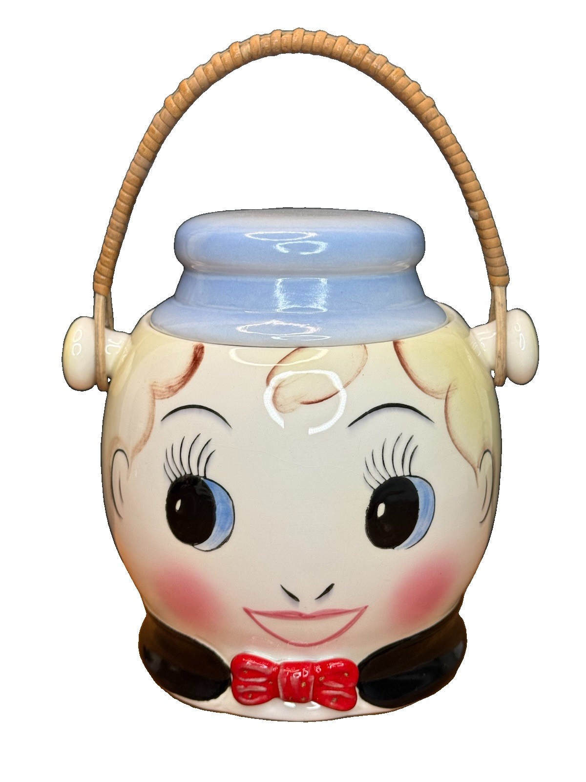 VTG PY Japan Boy Ceramic Biscuit Barrel Cookie Jar w/Cane Handle Kitsch HTF Rare