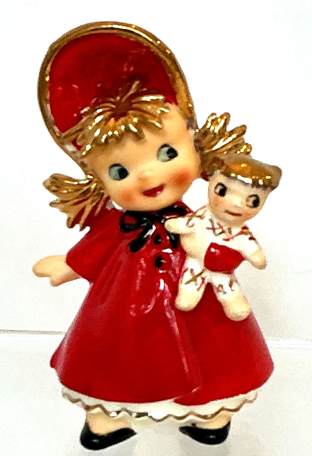 Vintage RARE Lefton Christmas Girl Holding Doll #1384 Japan Red & Gold 4” Vintage RARE Lefton Christmas Girl Holding Doll #1384 Japan Red & Gold 4”