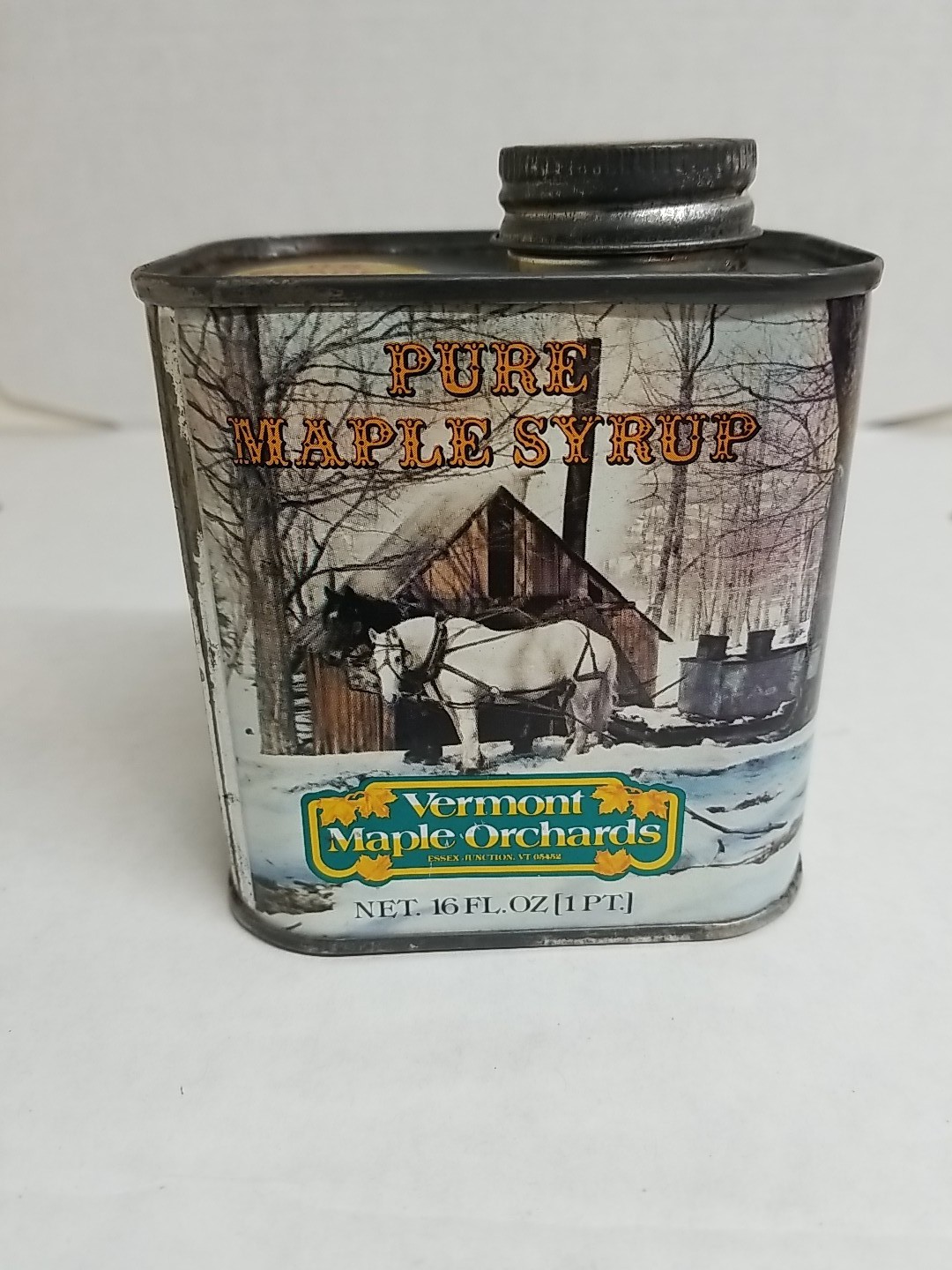 VTG Vermont Maple Orchards Syrup Tin Litho Can Empty 16 Oz.USA Made In USA