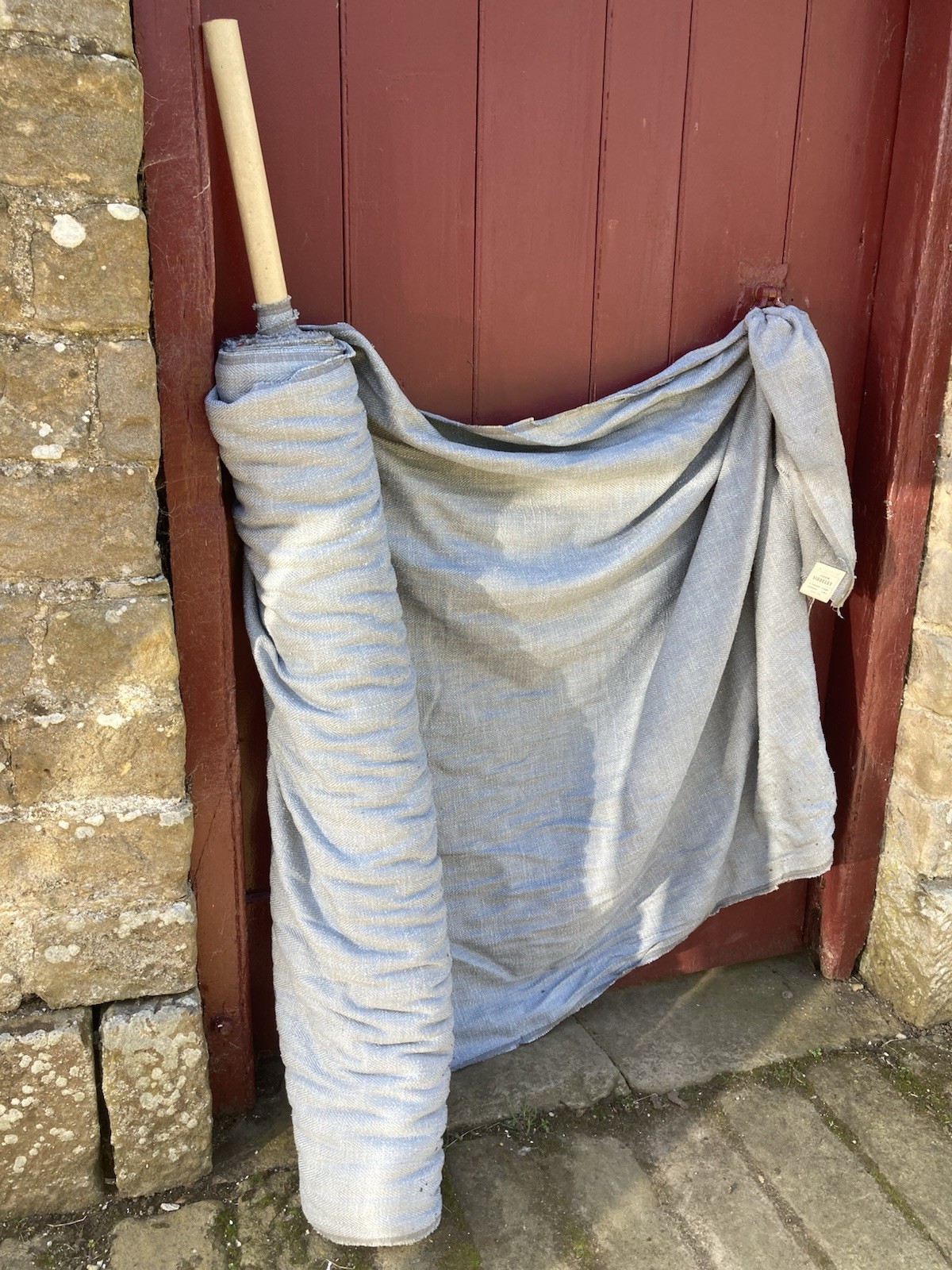 Beautiful Vintage Herringbone Fabric 1960s. Cotton/Wool Blend Grey Blue. On Roll