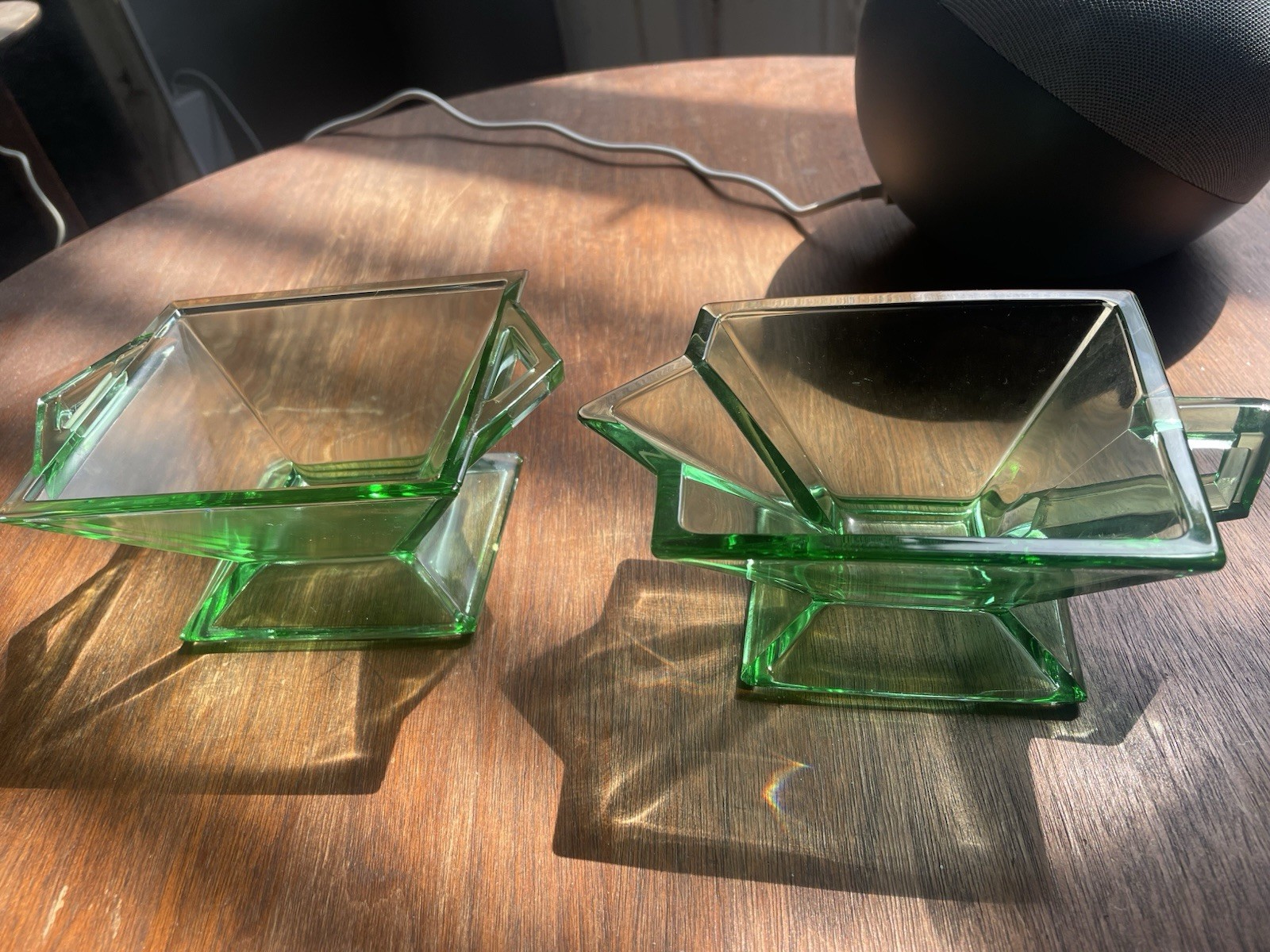 RARE  Art Deco VINTAGE  Heisey Glass Creamer Sugar Quator Green (Moongleam)