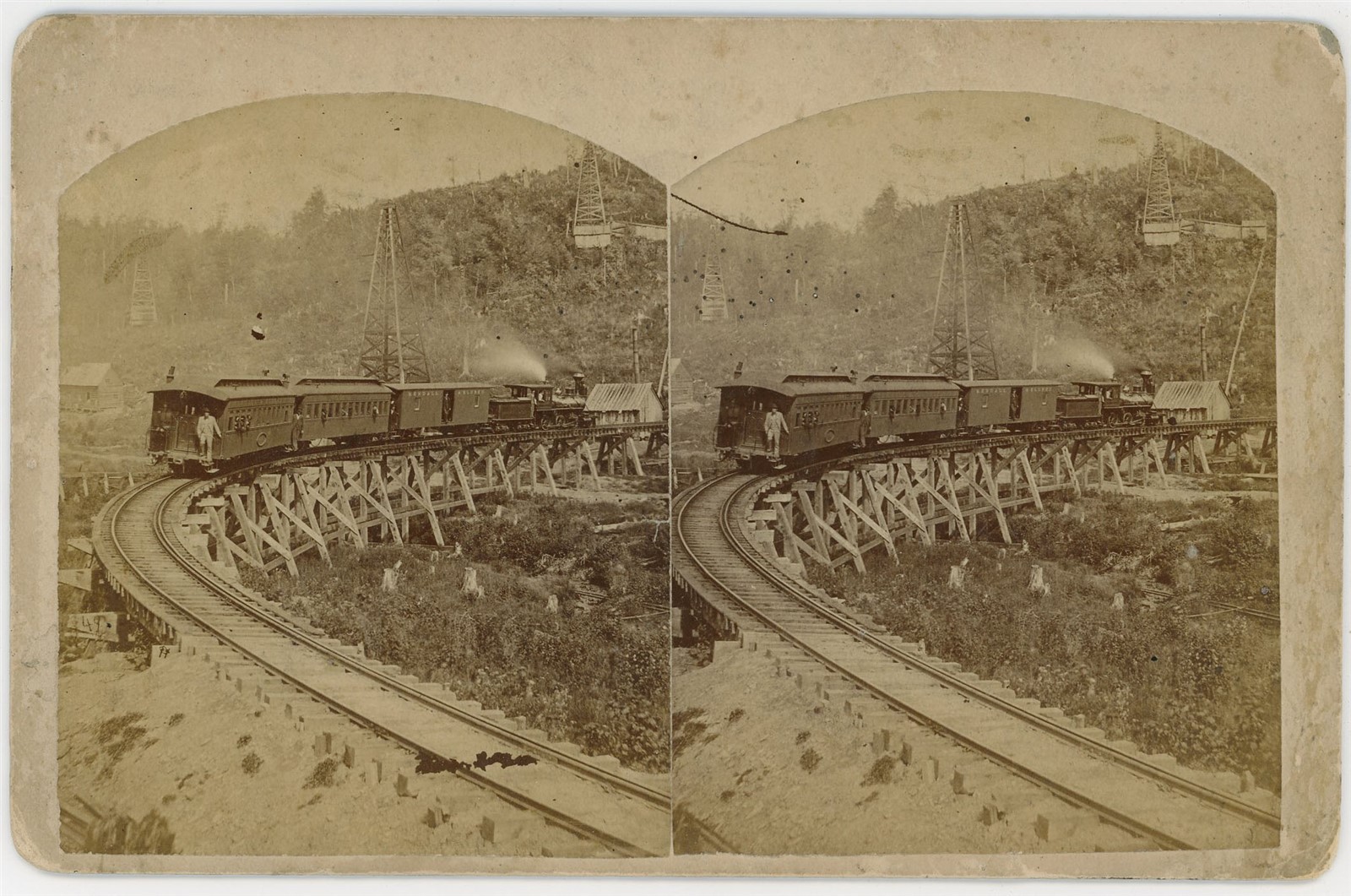 PENNSYLVANIA STEREOVIEW - Big Boyd Railroad Trestle & Train - J. West 1880s