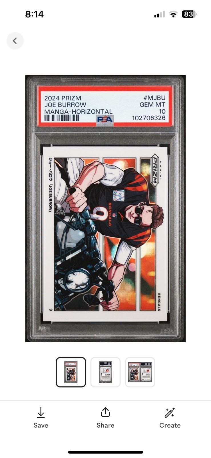 2024 Panini Prizm Joe Burrow Manga-Horizontal M-JBU PSA 10 Graded Card