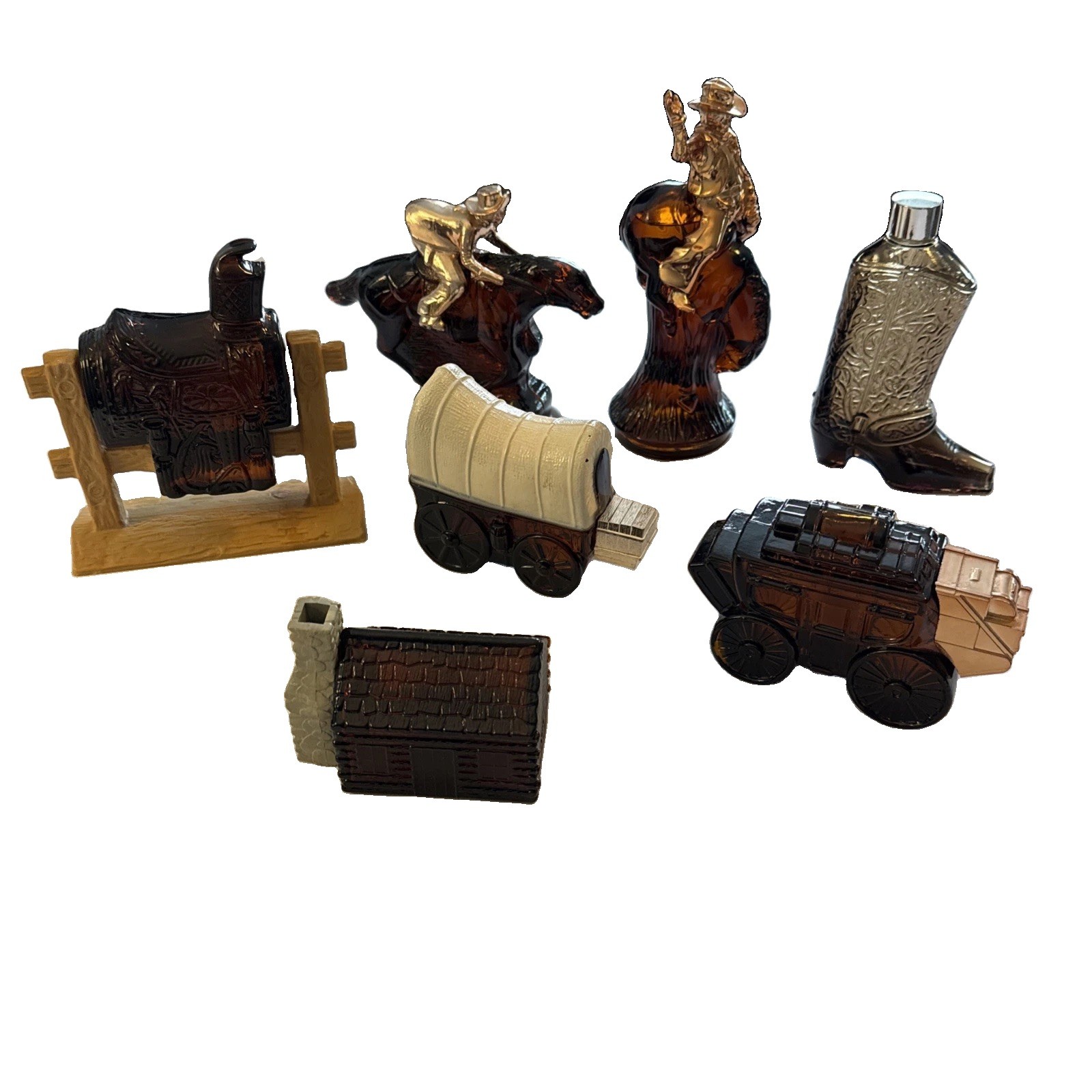 Vtg Avon Wild Country After Shave Amber Glass Bottles Lot 7 Western Decor Cowboy