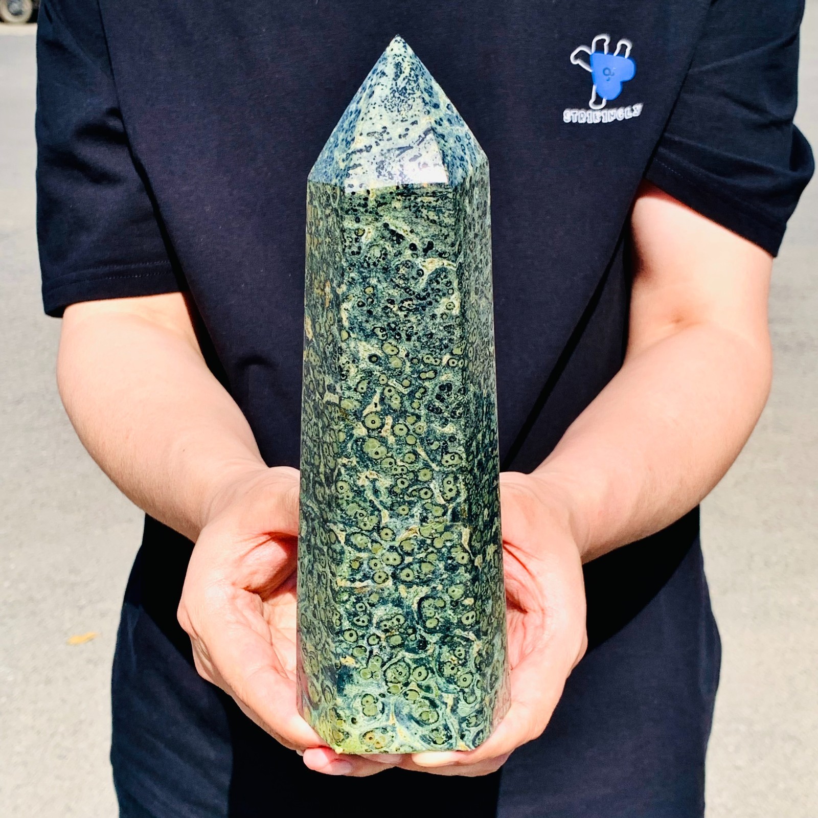 3.67LB Natural green Kambaba jasper obelisk quartz crystal Wand Point Healing