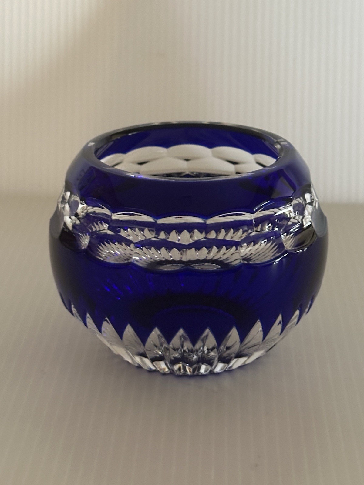 FABERGE “NADYA” CUT TO CLEAR COBALT BLUE CRYSTAL VOTIVE CANDLE HOLDER FABERGE “NADYA” CUT TO CLEAR COBALT BLUE CRYSTAL VOTIVE CANDLE HOLDER