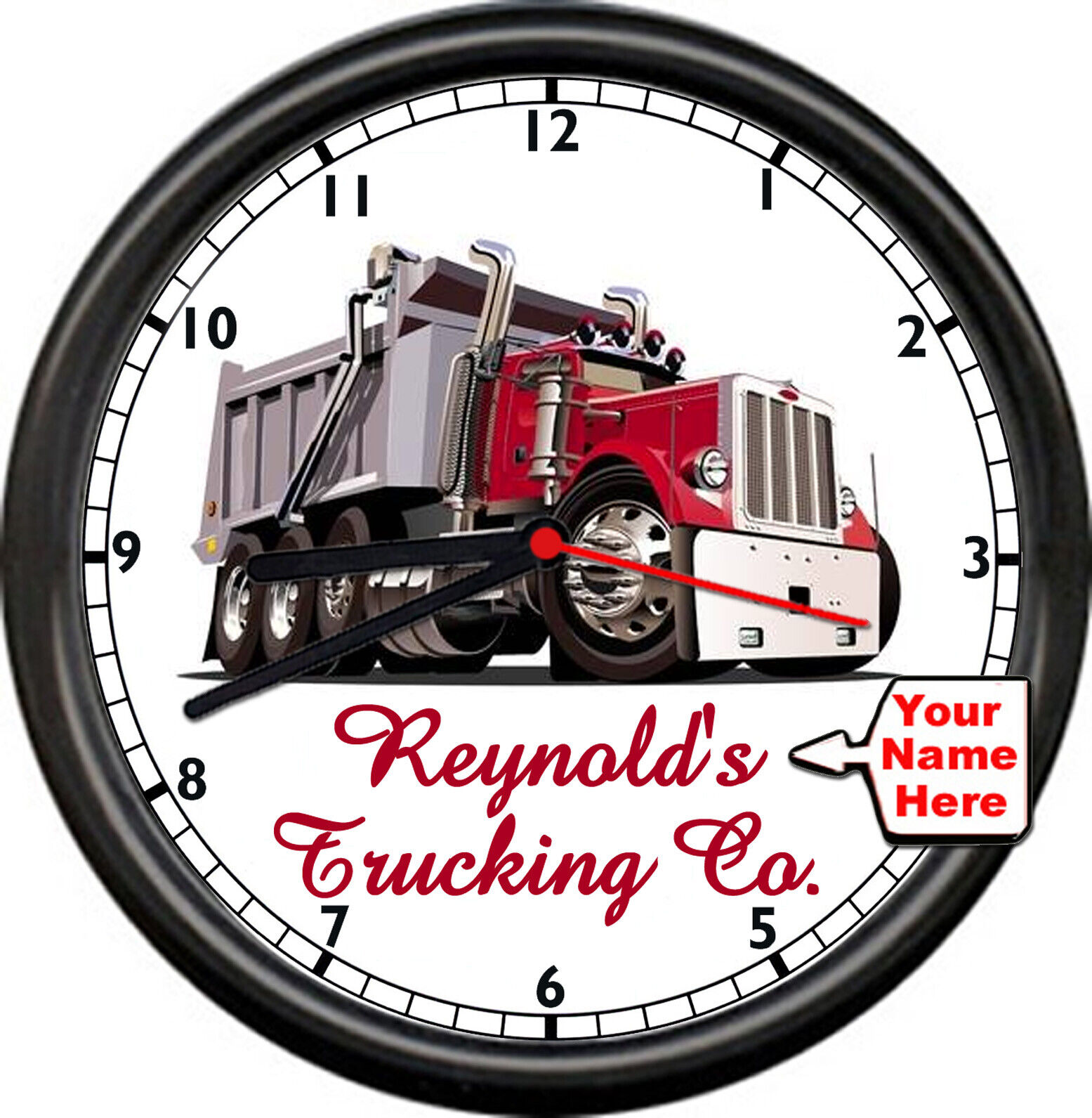 Your Name Red Dump Truck Heavy Equipment Sanitation Driver Gift Sign Wall Clock