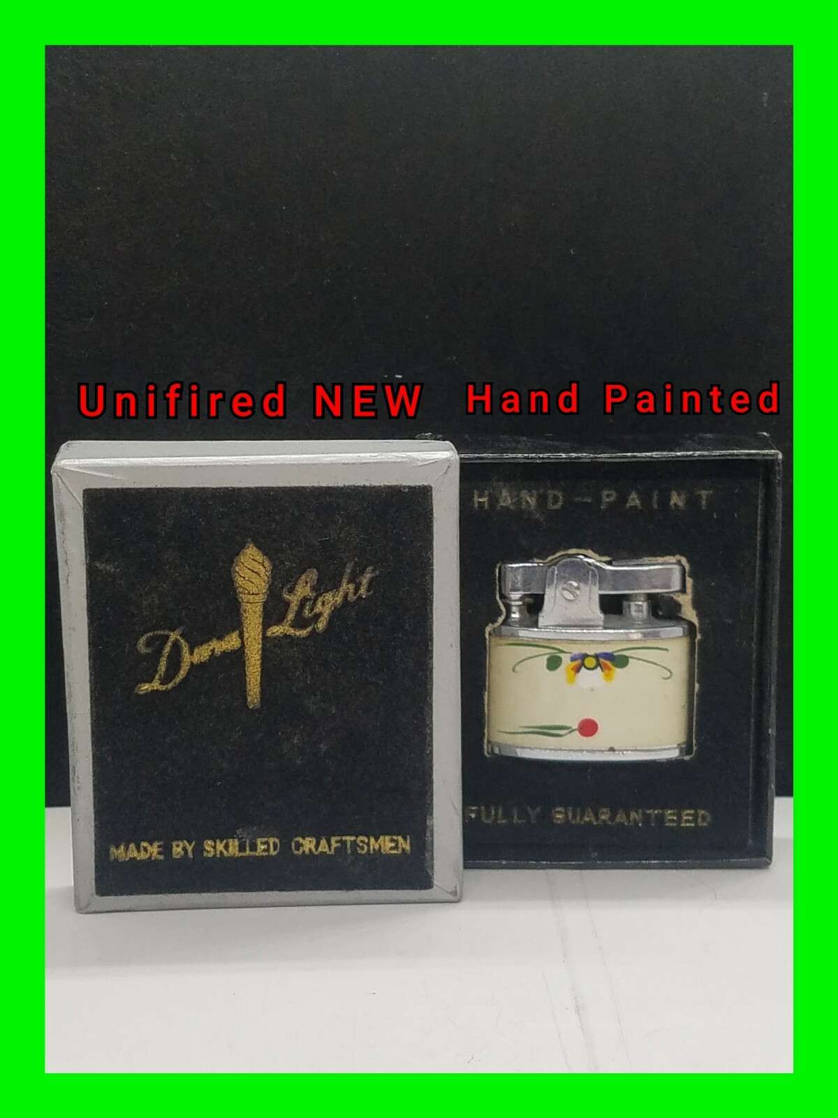 UNFIRED Vintage Hand Painted Enamel Dura Light Petrol Lighter With Original Box 