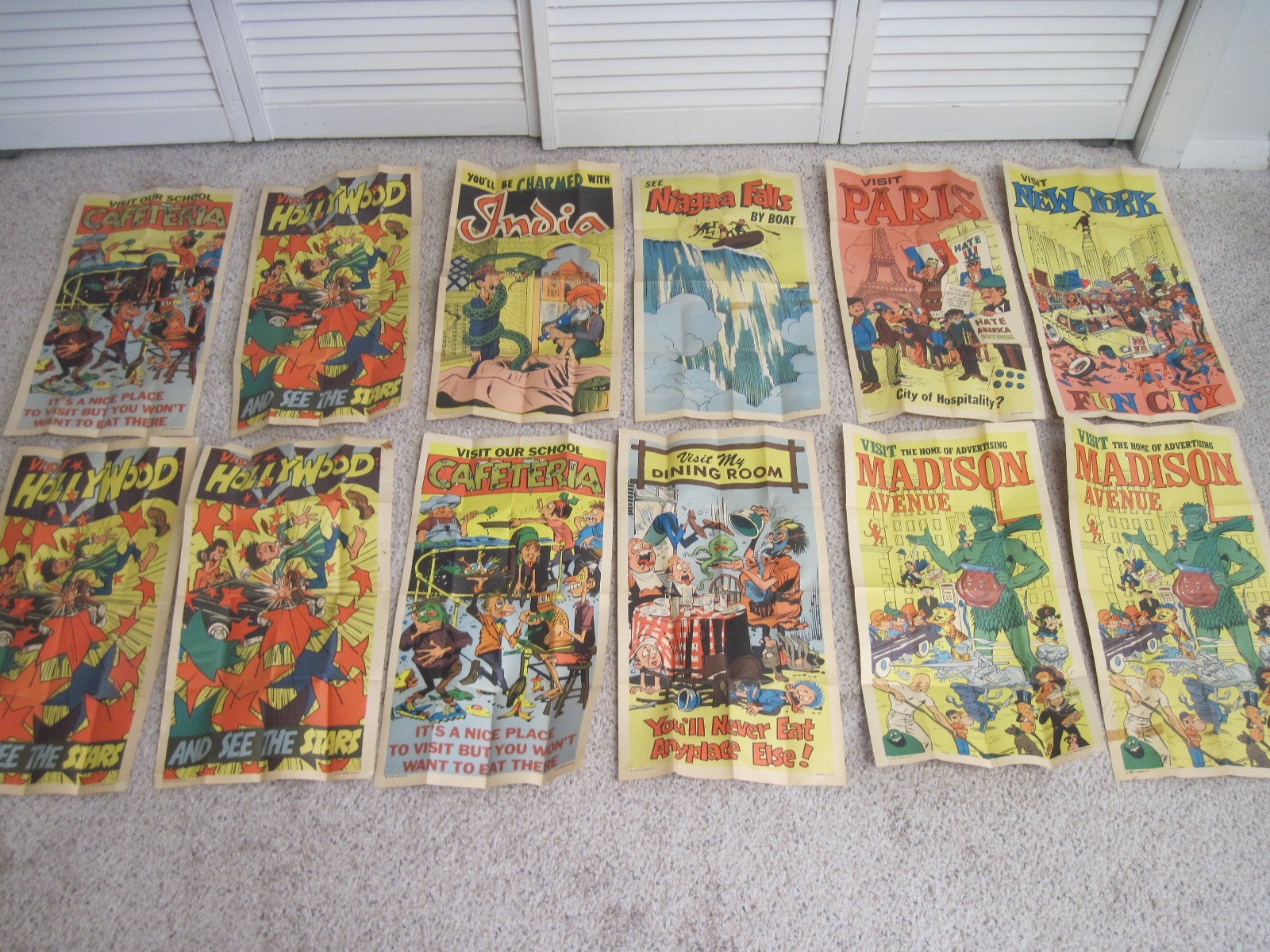 RARE VINTAGE 1967 TOPPS FUNNY TRAVEL POSTERS LOT OF 12 JACK DAVIS ART