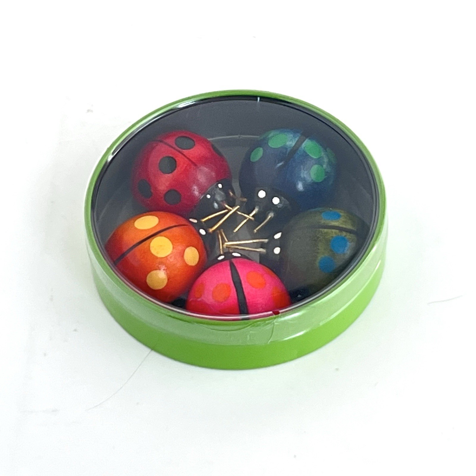 Vintage Set 5 LADYBUG MAGNETS Made in Japan TAKAHASHI San Francisco ORIGINAL TIN