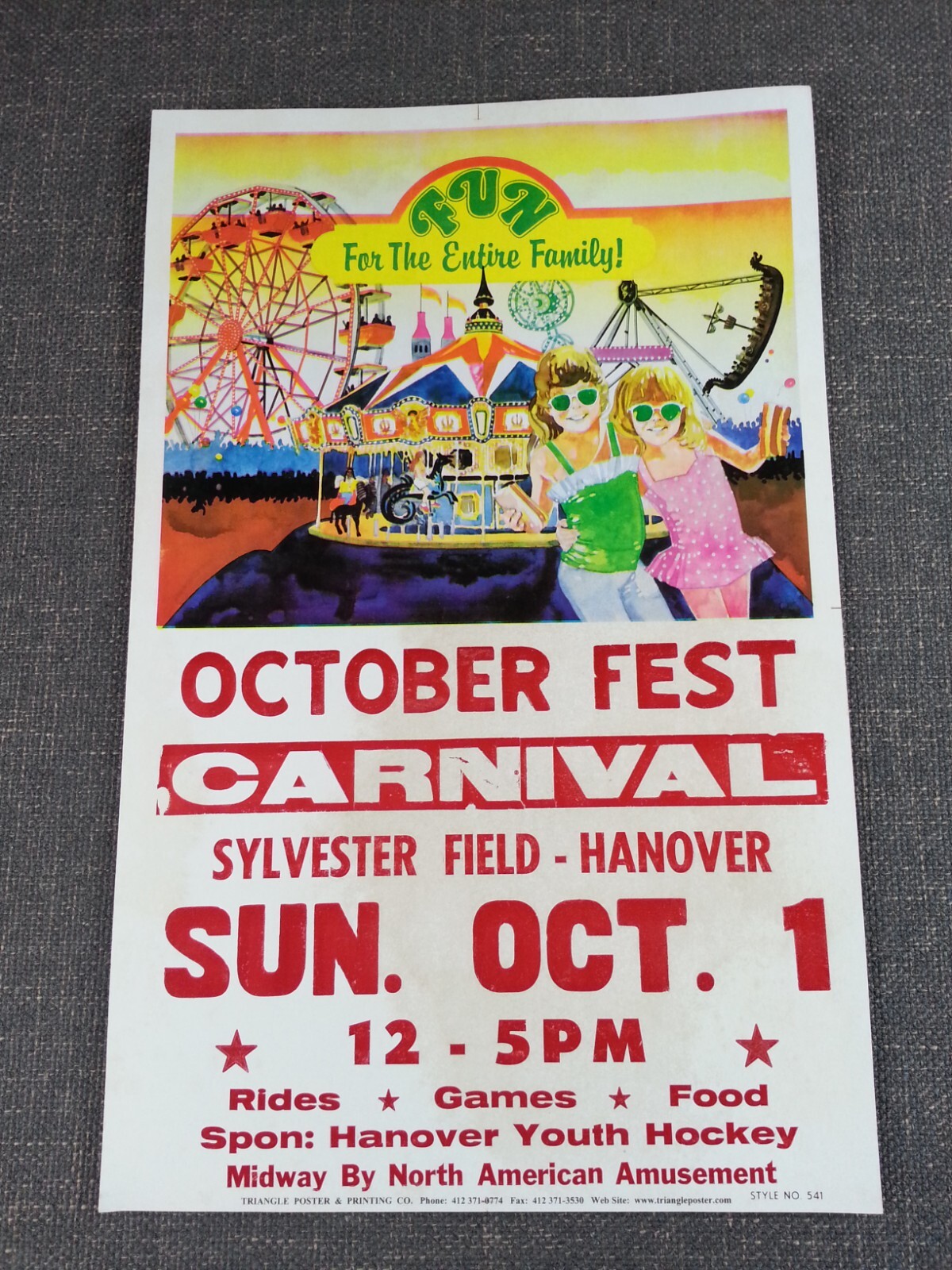 October Fest Carnival Cardboard Poster Sylvester Field Hanover MA North American