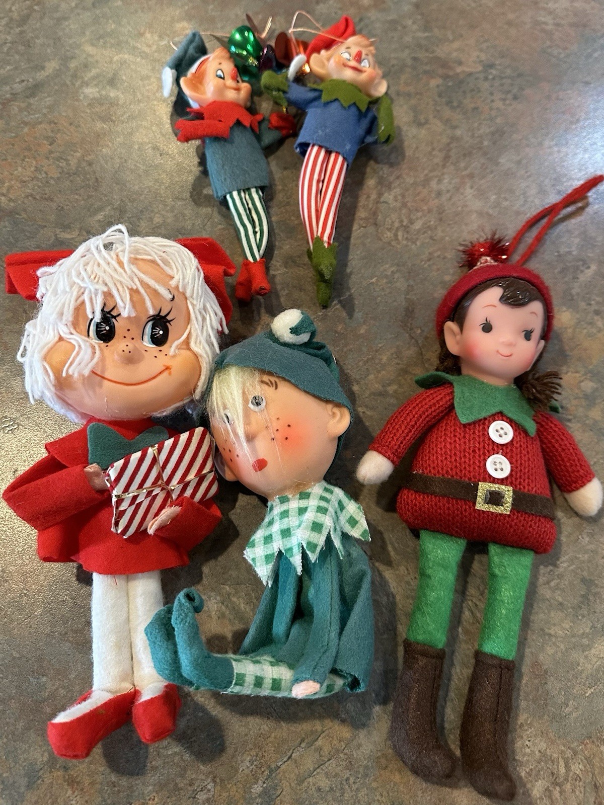 VTG Christmas Elf/Pixie Ornaments Set Of 5