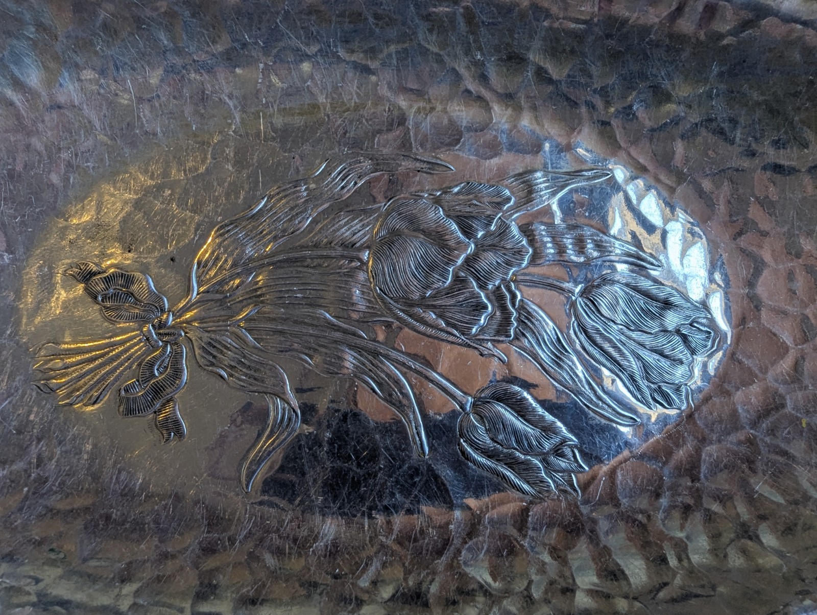 VTG Rodney Kent Hand Wrought Creations #404 Hammered Aluminum Tulip Tray #12